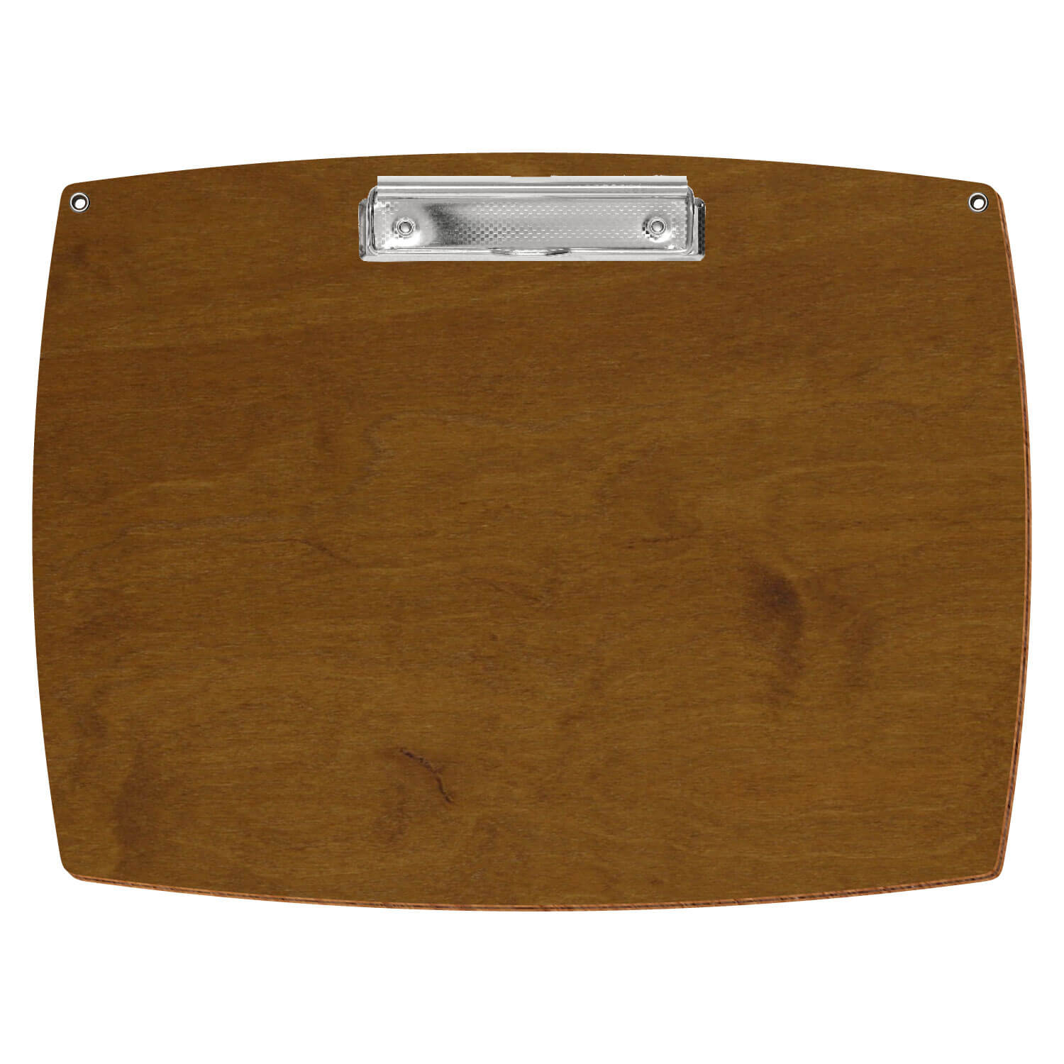 Bütic Holz-Klemmbrett konvex in der Farbe Teak mit Aufhängeösen in A4 querkant mit carbon-silberner Bügelklemme
