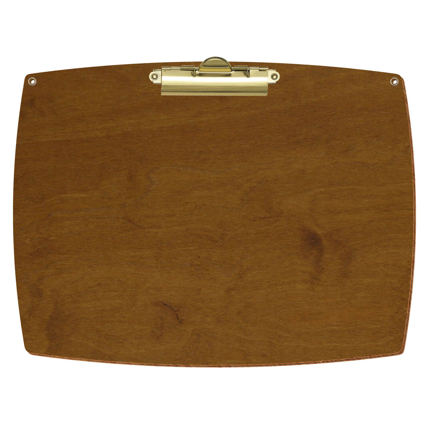 Bütic Holz-Klemmbrett konvex in der Farbe Teak mit Aufhängeösen in A4 querkant mit goldener Zahnklemme