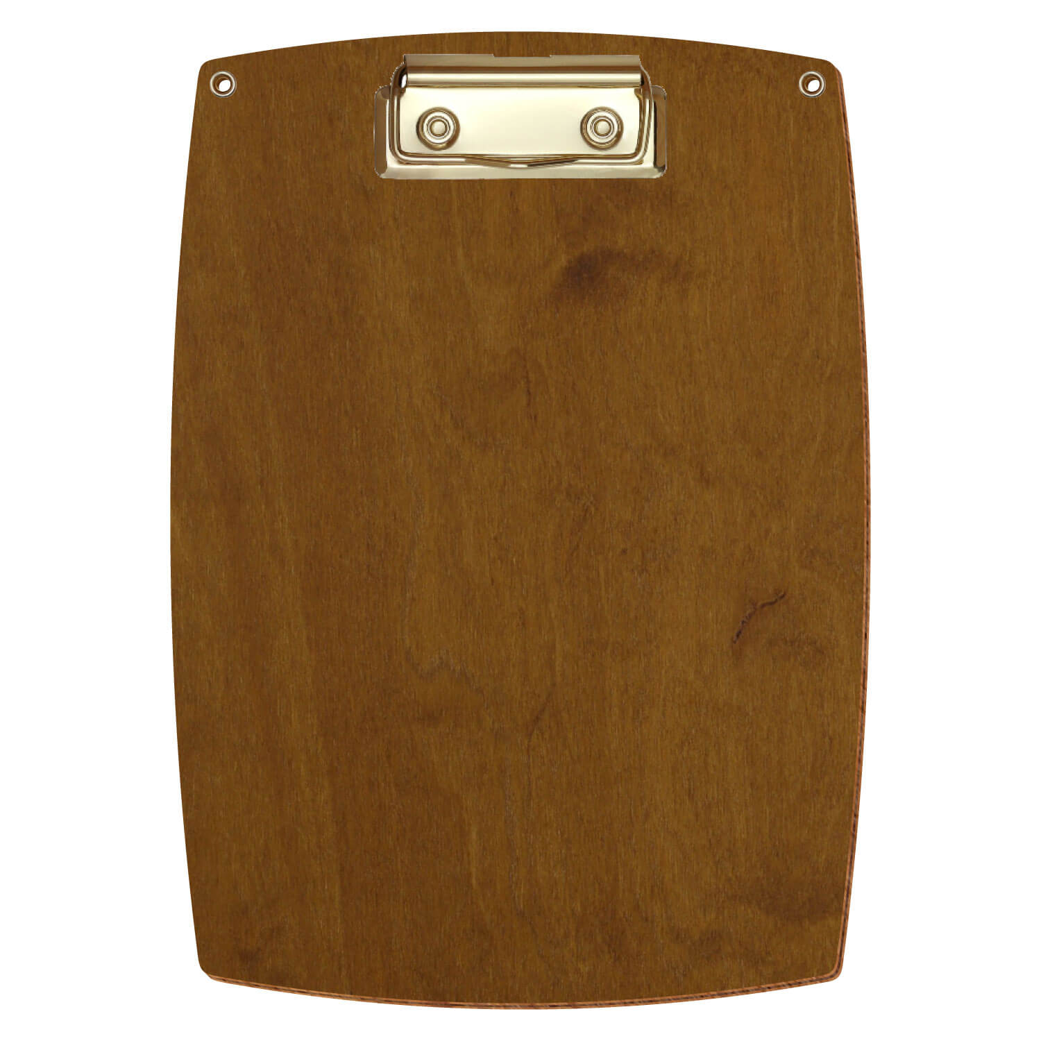 Bütic Holz-Klemmbrett konvex in der Farbe Teak mit Aufhängeösen in A5 hochkant mit goldener Bügelklemme