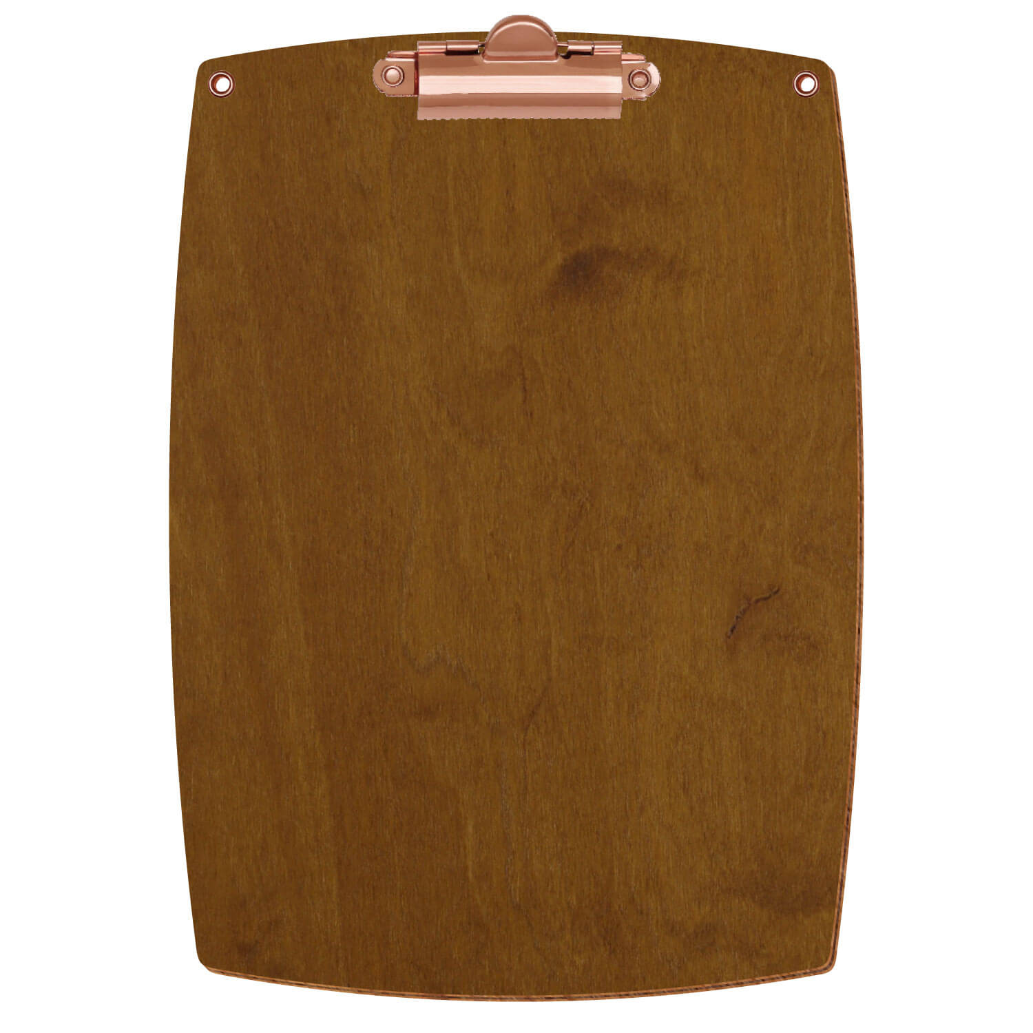 Bütic Holz-Klemmbrett konvex in der Farbe Teak mit Aufhängeösen in A5 hochkant mit roségoldener Zahnklemme