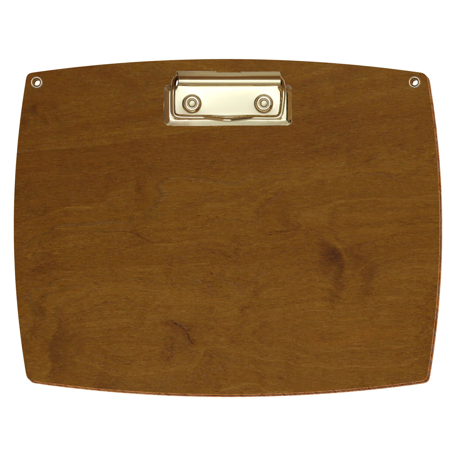 Bütic Holz-Klemmbrett konvex in der Farbe Teak mit Aufhängeösen in A5 querkant mit goldener Bügelklemme