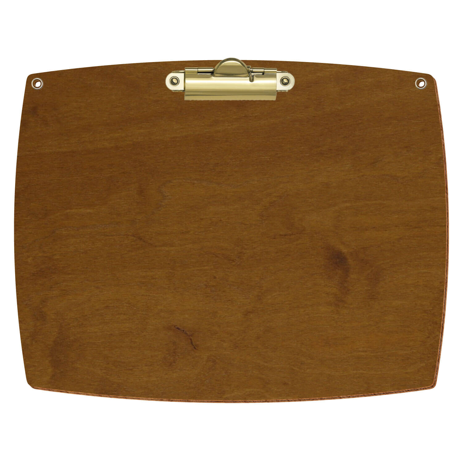 Bütic Holz-Klemmbrett konvex in der Farbe Teak mit Aufhängeösen in A5 querkant mit goldener Zahnklemme