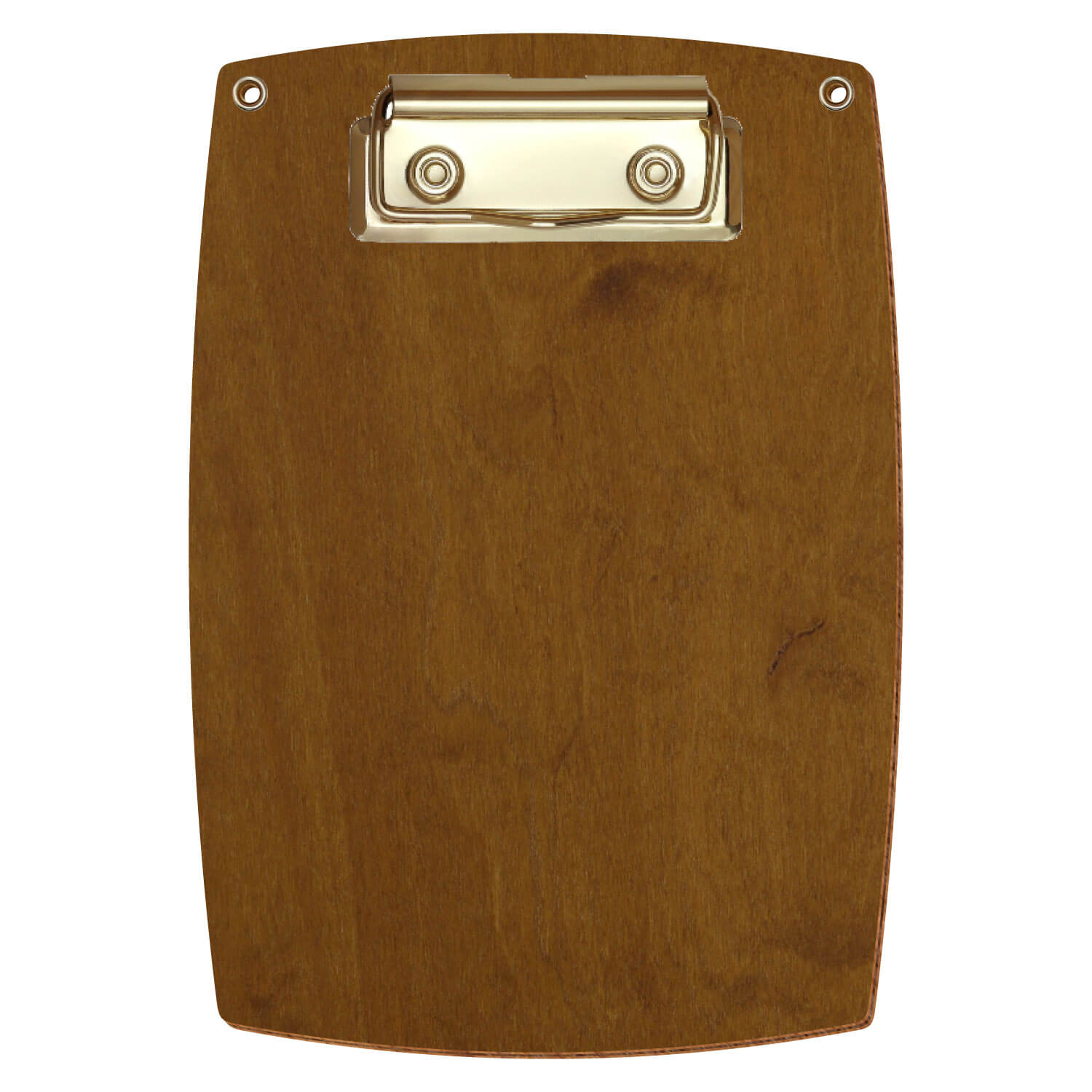 Bütic Holz-Klemmbrett konvex in der Farbe Teak mit Aufhängeösen in A6 hochkant mit goldener Bügelklemme