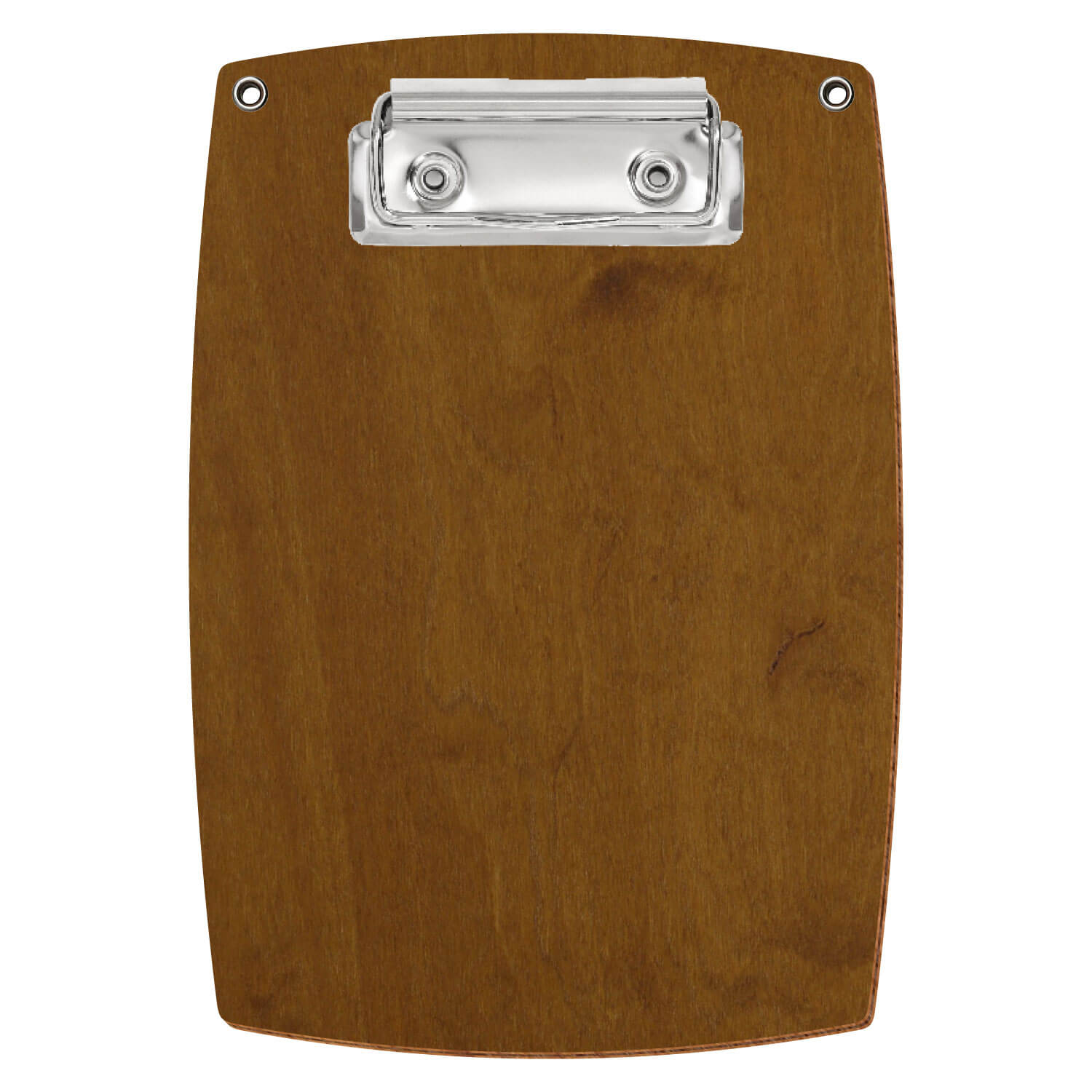 Bütic Holz-Klemmbrett konvex in der Farbe Teak mit Aufhängeösen in A6 hochkant mit silberner Bügelklemme