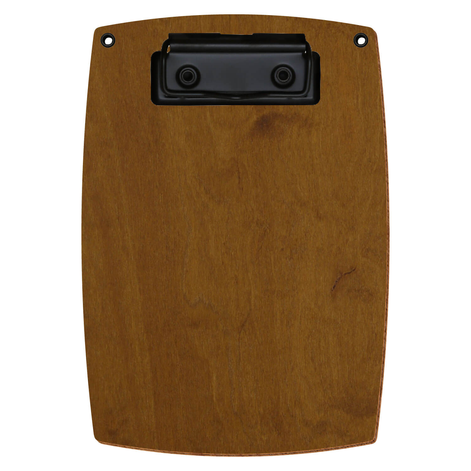 Bütic Holz-Klemmbrett konvex in der Farbe Teak mit Aufhängeösen in A6 hochkant mit schwarzer Bügelklemme