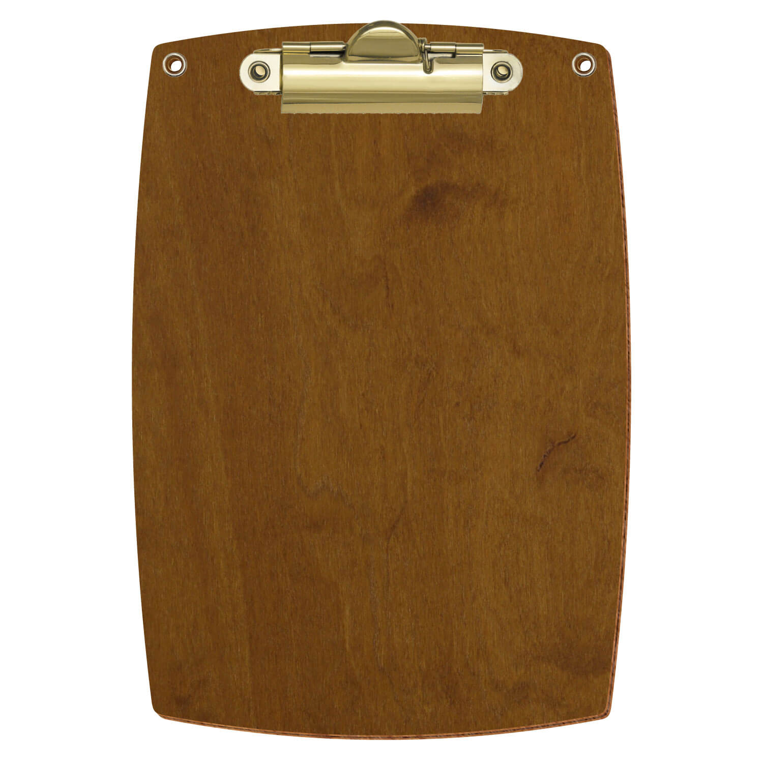 Bütic Holz-Klemmbrett konvex in der Farbe Teak mit Aufhängeösen in A6 hochkant mit goldener Zahnklemme