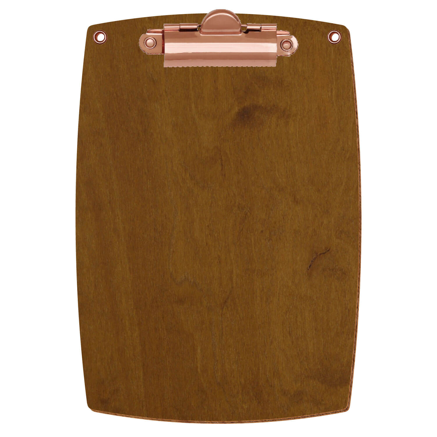 Bütic Holz-Klemmbrett konvex in der Farbe Teak mit Aufhängeösen in A6 hochkant mit roségoldener Zahnklemme
