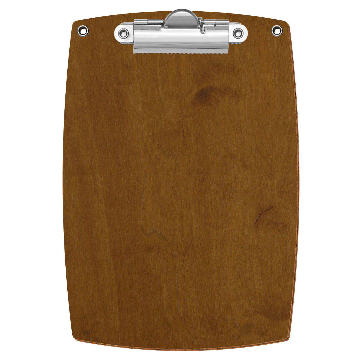 Bütic Holz-Klemmbrett konvex in der Farbe Teak mit Aufhängeösen in A6 hochkant mit silberner Zahnklemme