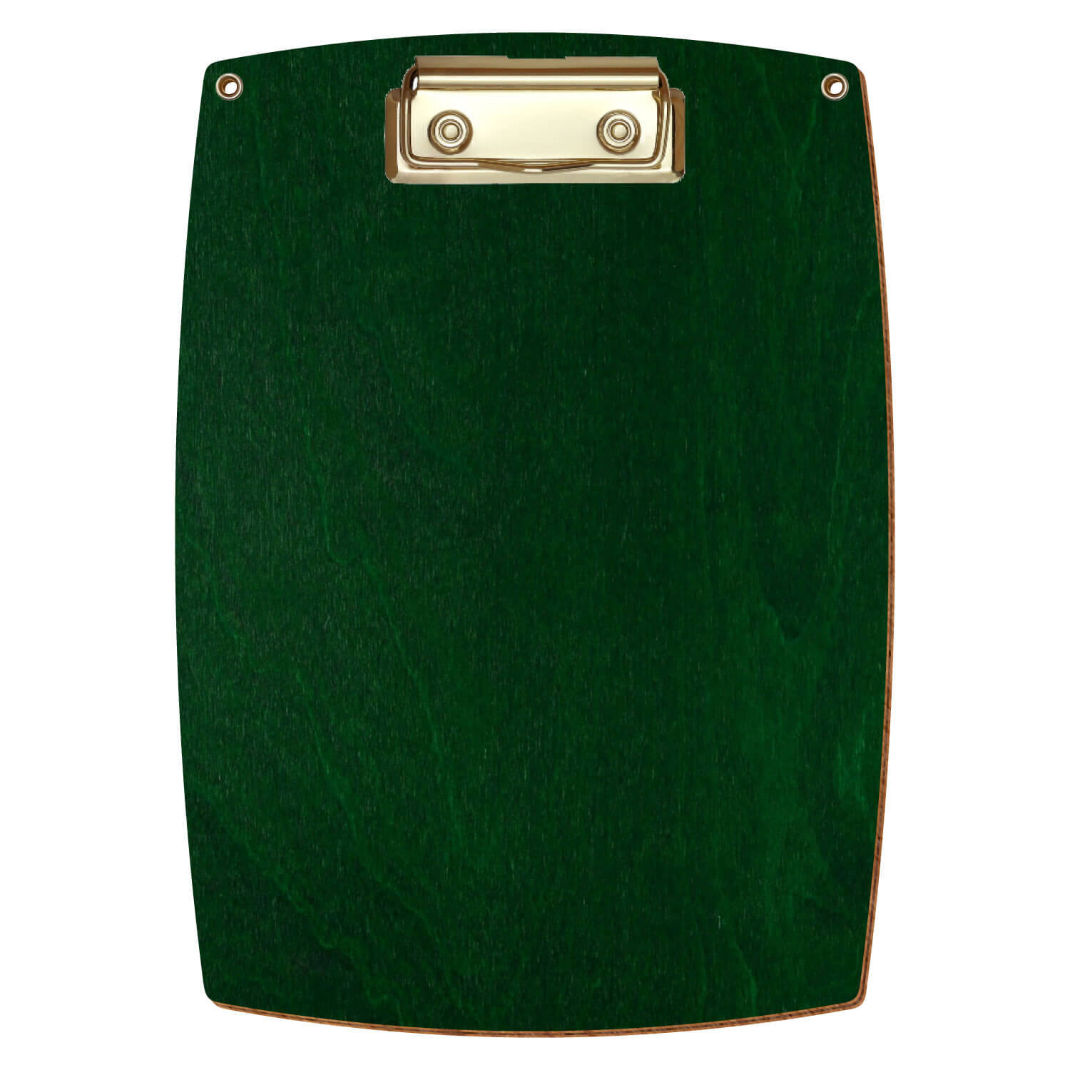 Bütic Holz-Klemmbrett konvex dunkelgrün mit Aufhängeösen in A5 hochkant mit goldener Bügelklemme