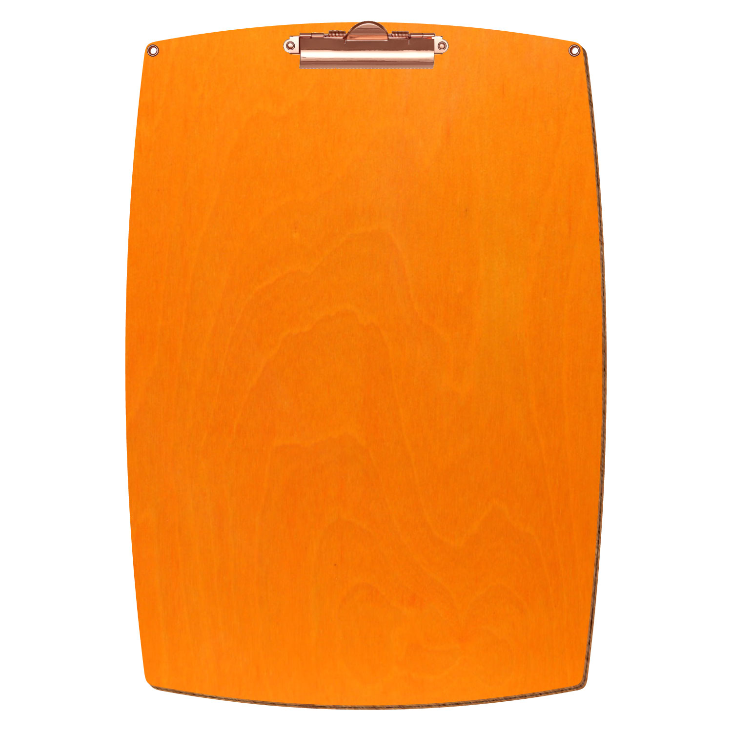Bütic Holz-Klemmbrett konvex orange mit Aufhängeösen in A3 hochkant mit roségoldener Zahnklemme