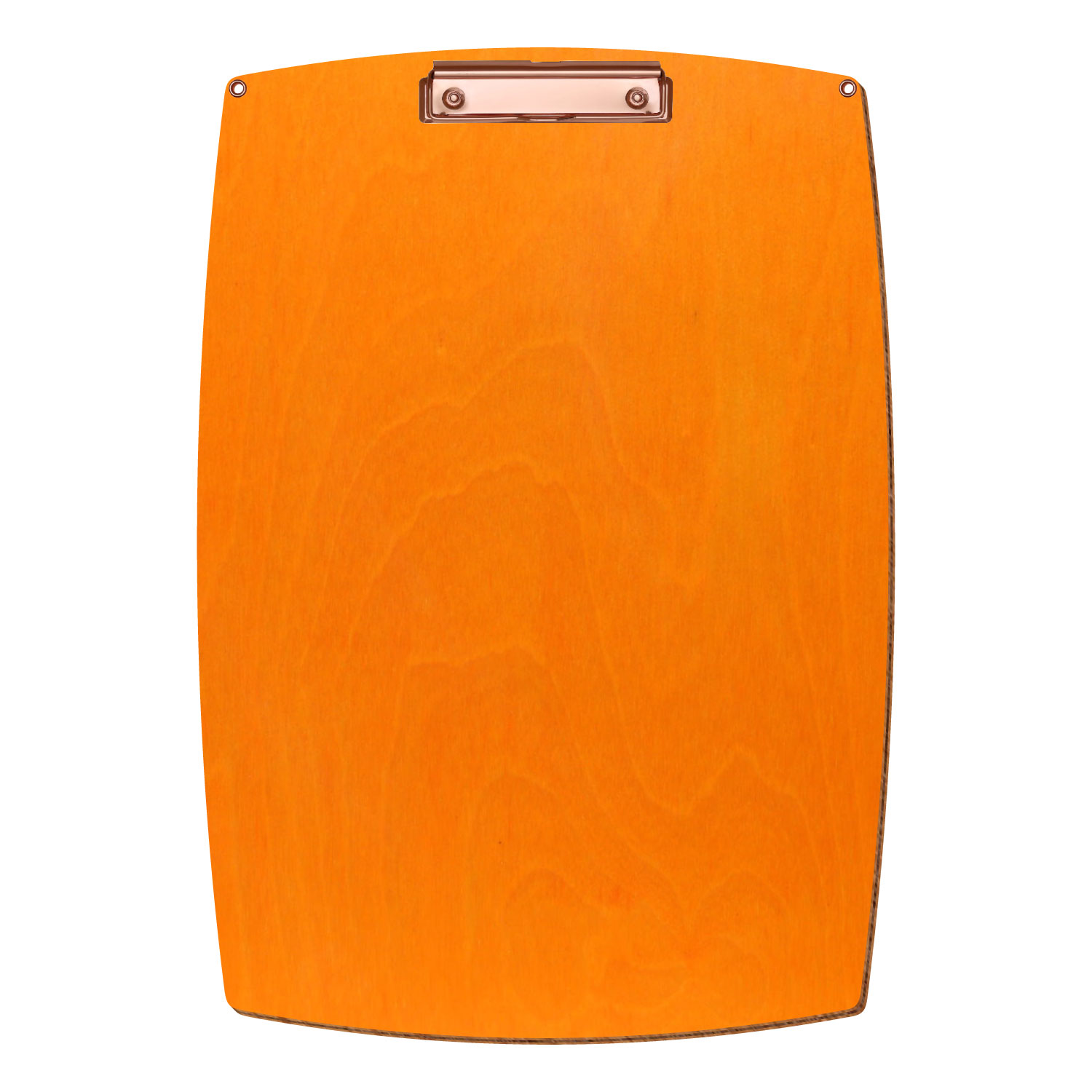 Bütic Holz-Klemmbrett konvex orange mit Aufhängeösen in A3 hochkant mit roségoldener Bügelklemme