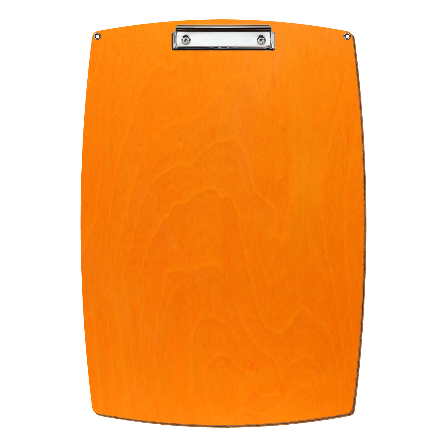 Bütic Holz-Klemmbrett konvex orange mit Aufhängeösen in A3 hochkant mit silberner Bügelklemme