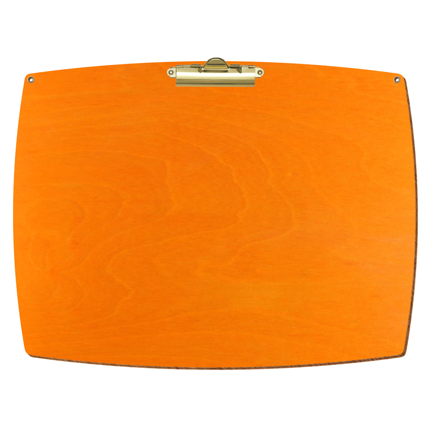 Bütic Holz-Klemmbrett konvex orange mit Aufhängeösen in A3 querkant mit goldener Zahnklemme