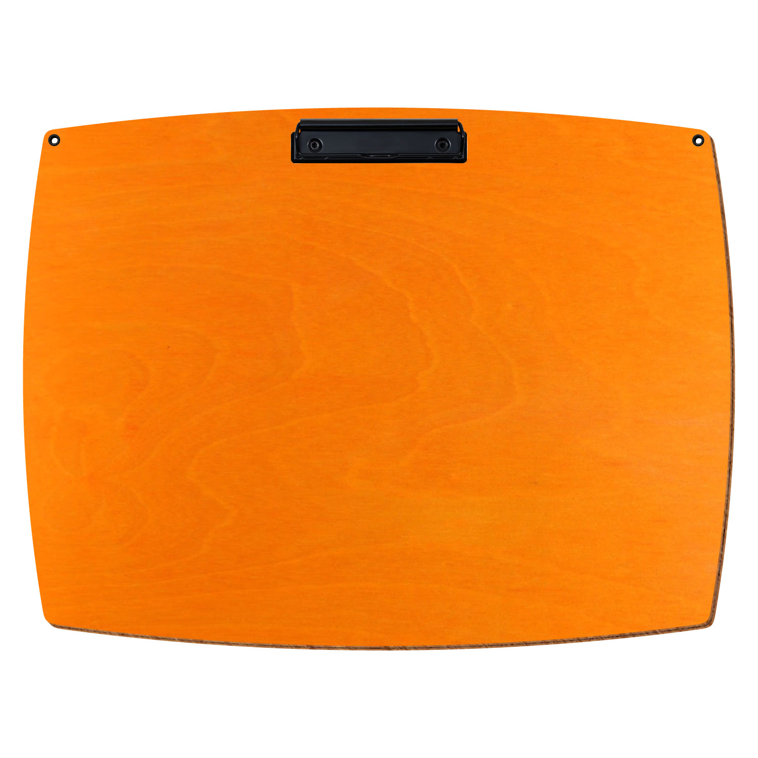 Bütic Holz-Klemmbrett konvex orange mit Aufhängeösen in A3 querkant mit schwarzer Bügelklemme