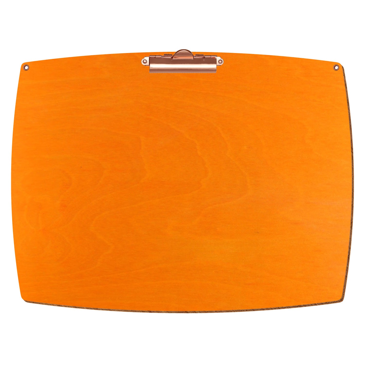 Bütic Holz-Klemmbrett konvex orange mit Aufhängeösen in A3 querkant mit roségoldener Zahnklemme
