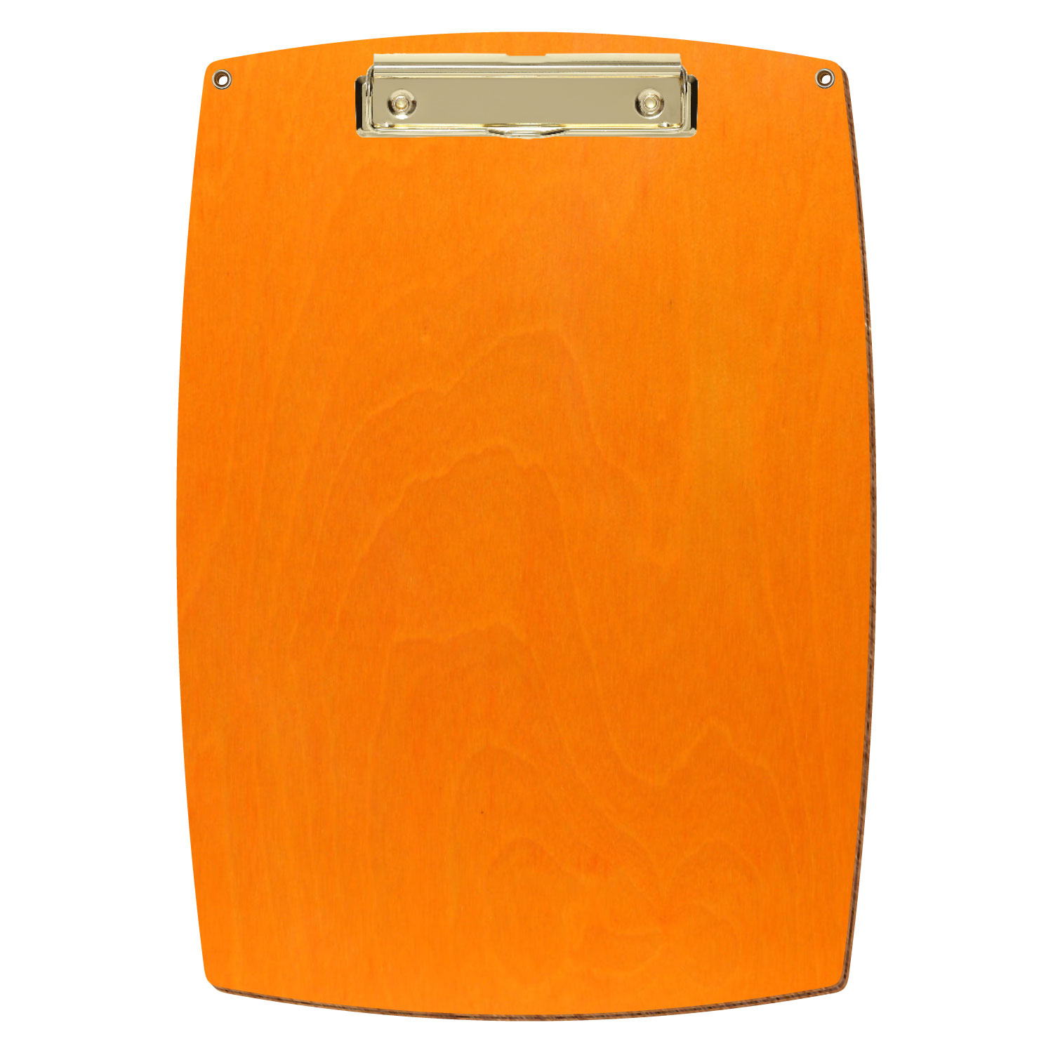 Bütic Holz-Klemmbrett konvex orange mit Aufhängeösen in A4 hochkant mit goldener Bügelklemme