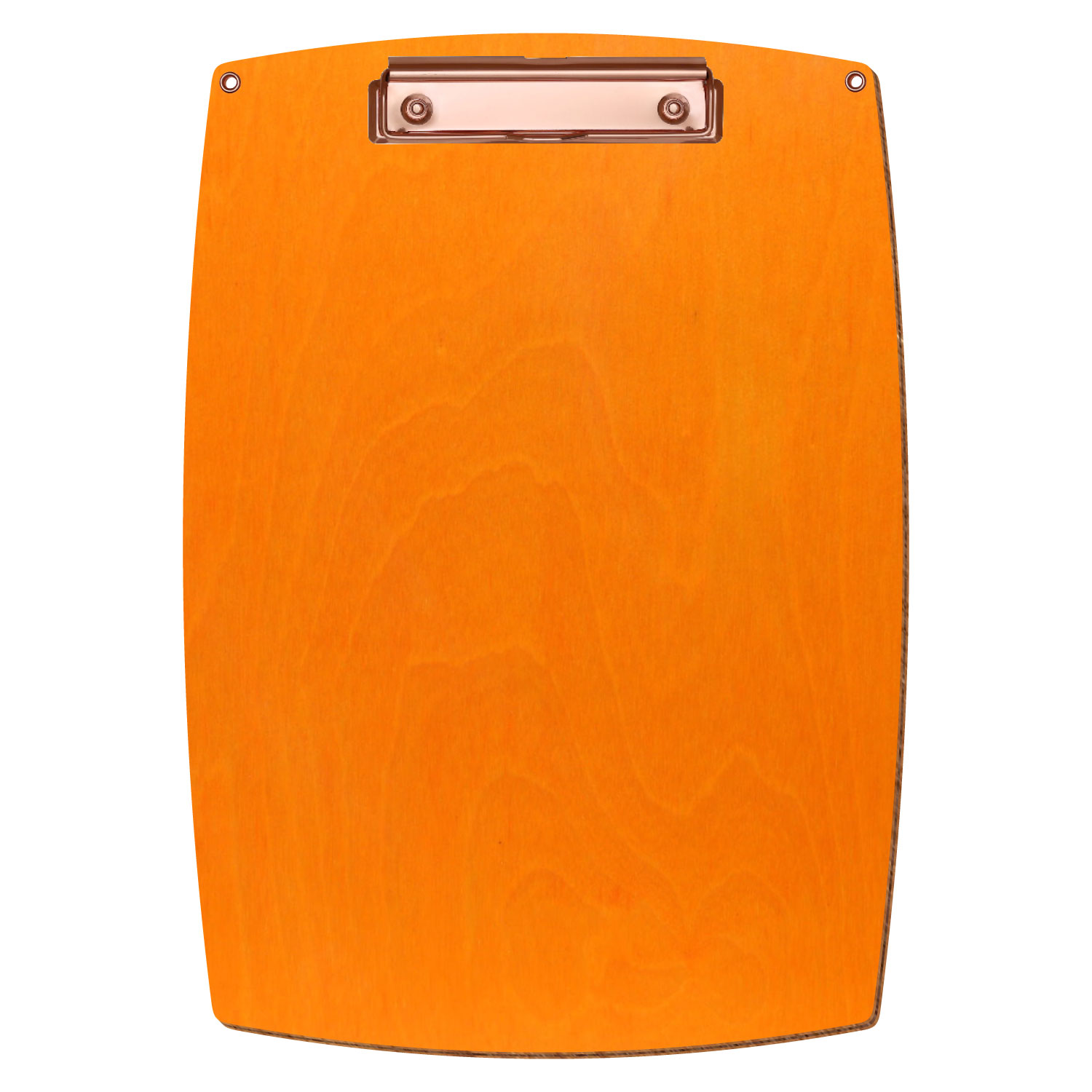 Bütic Holz-Klemmbrett konvex orange mit Aufhängeösen in A4 hochkant mit roségoldener Bügelklemme