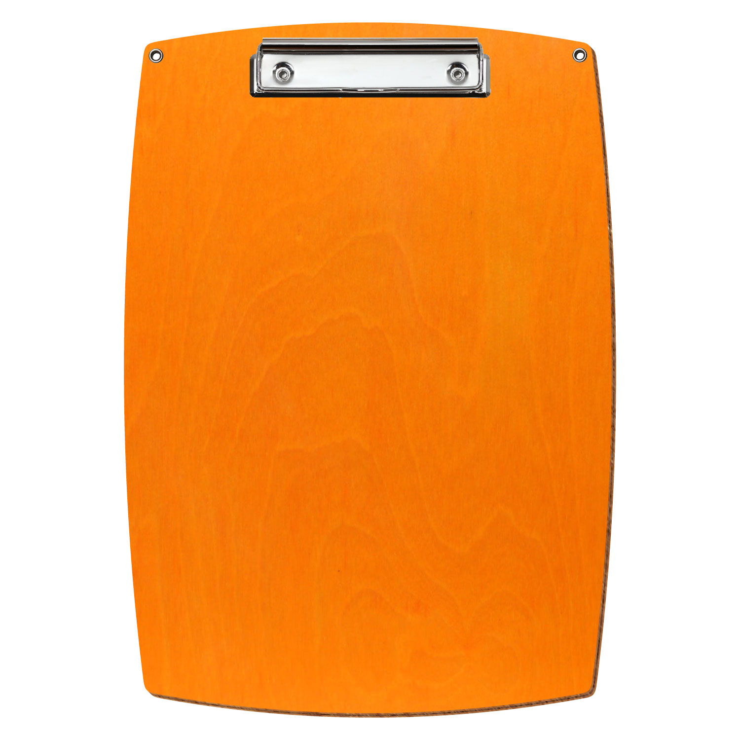 Bütic Holz-Klemmbrett konvex orange mit Aufhängeösen in A4 hochkant mit silberner Bügelklemme