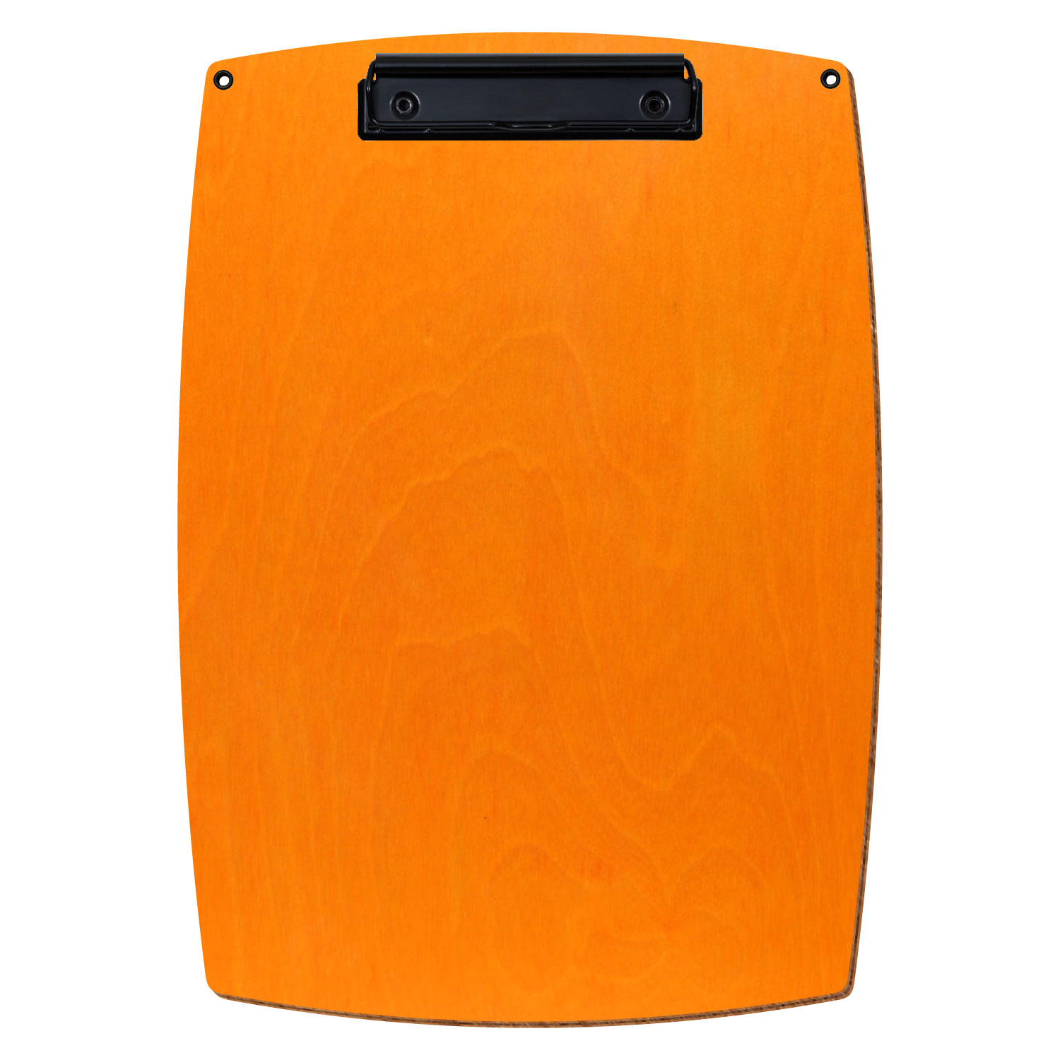 Bütic Holz-Klemmbrett konvex orange mit Aufhängeösen in A4 hochkant mit schwarzer Bügelklemme