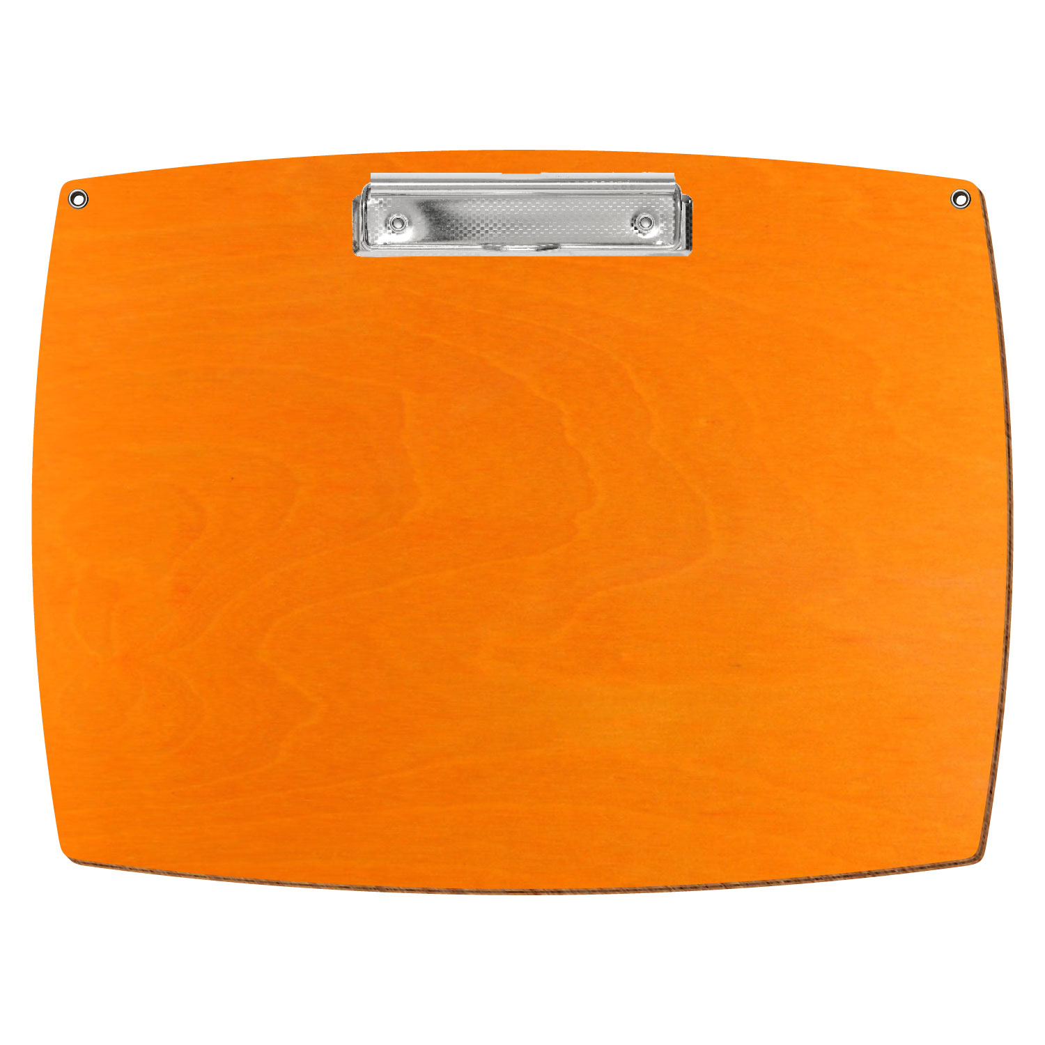 Bütic Holz-Klemmbrett konvex orange mit Aufhängeösen in A4 querkant mit carbon-silberner Bügelklemme