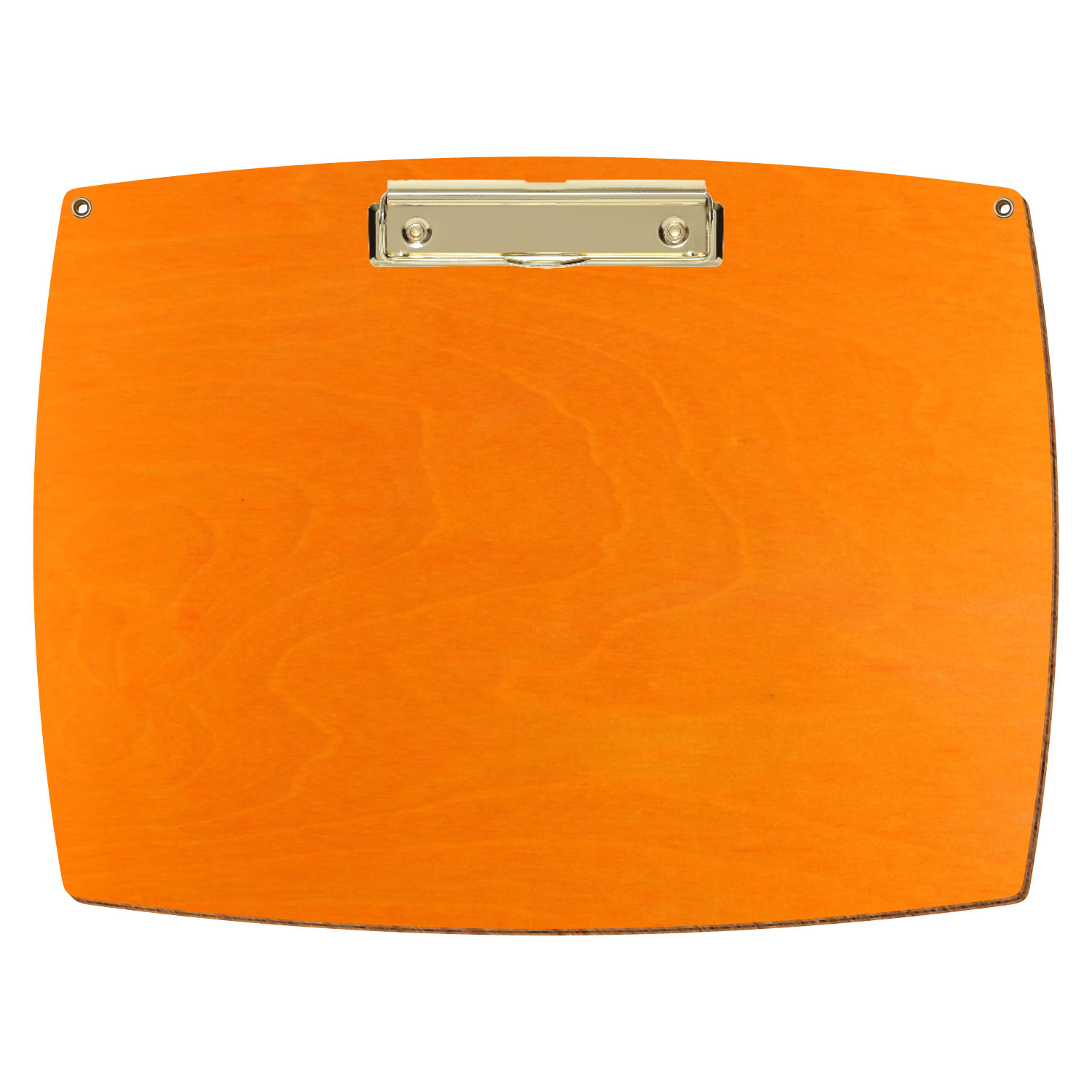 Bütic Holz-Klemmbrett konvex orange mit Aufhängeösen in A4 querkant mit goldener Bügelklemme