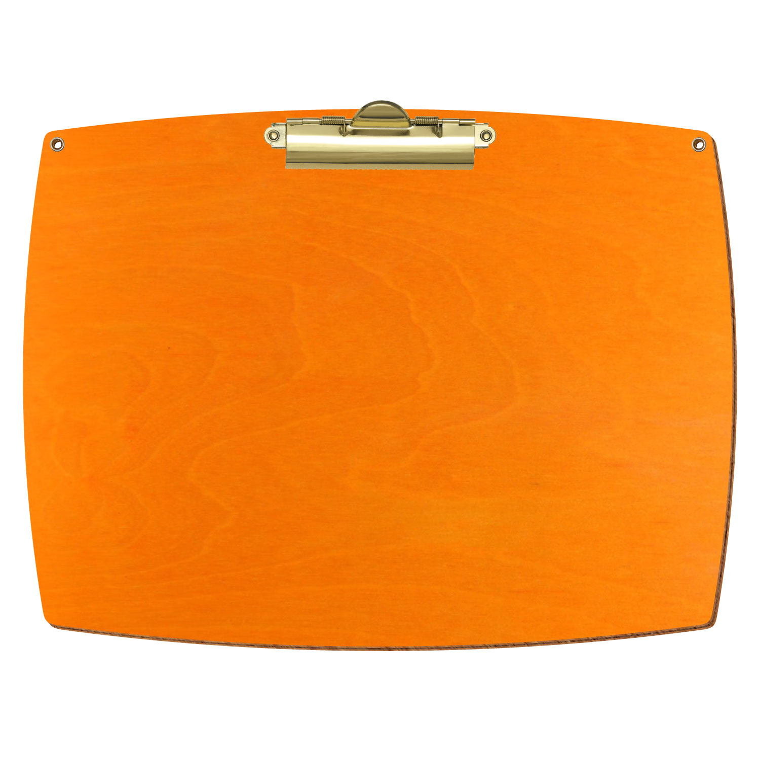 Bütic Holz-Klemmbrett konvex orange mit Aufhängeösen in A4 querkant mit goldener Zahnklemme