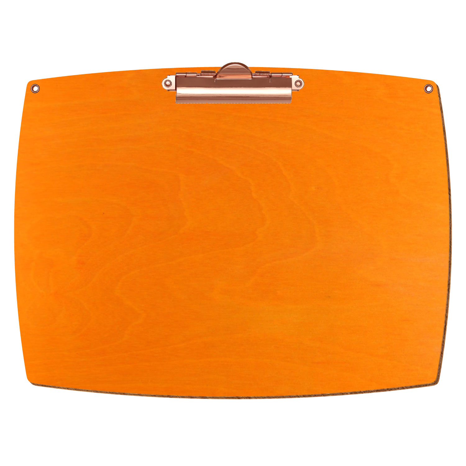 Bütic Holz-Klemmbrett konvex orange mit Aufhängeösen in A4 querkant mit roségoldener Zahnklemme