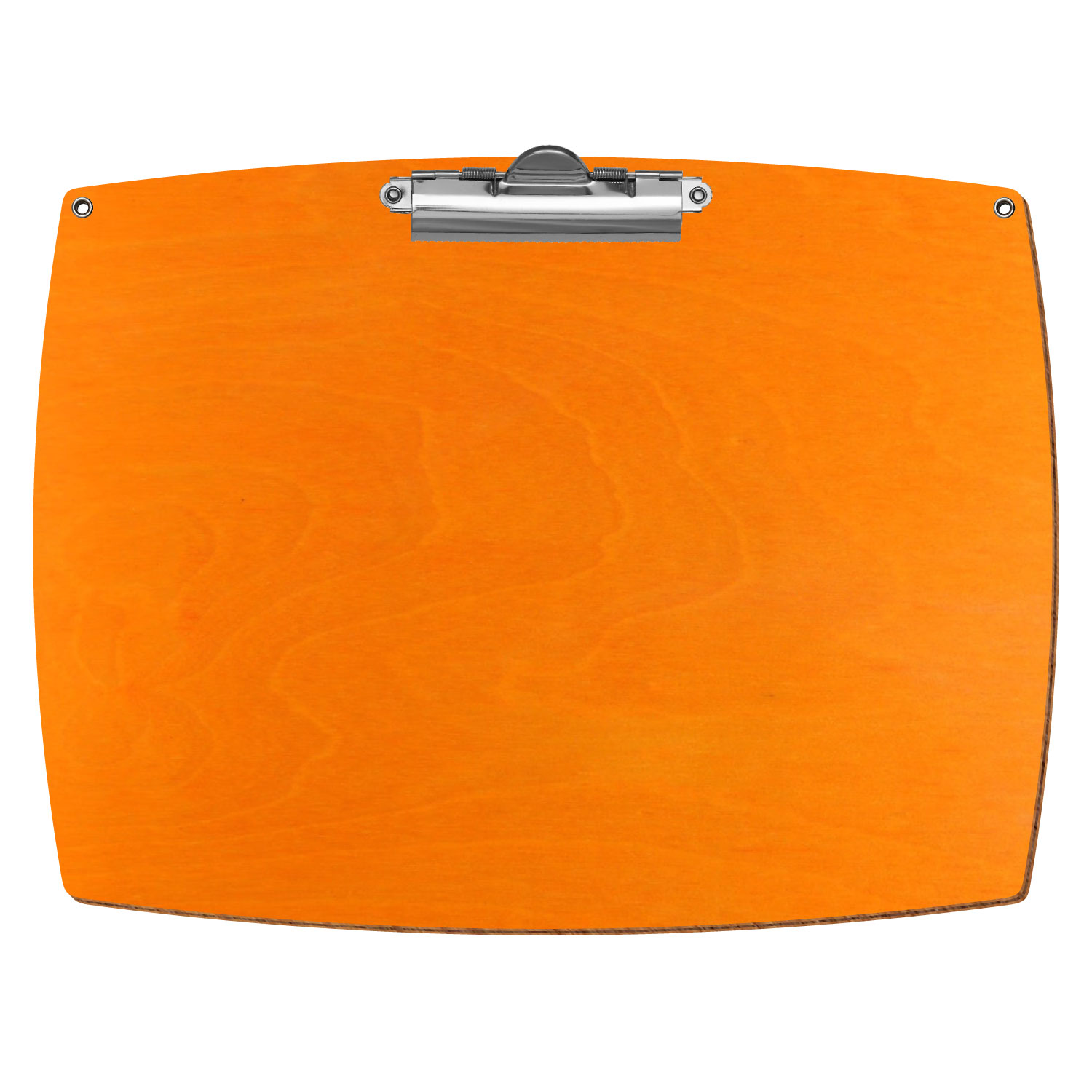 Bütic Holz-Klemmbrett konvex orange mit Aufhängeösen in A4 querkant mit silberner Zahnklemme