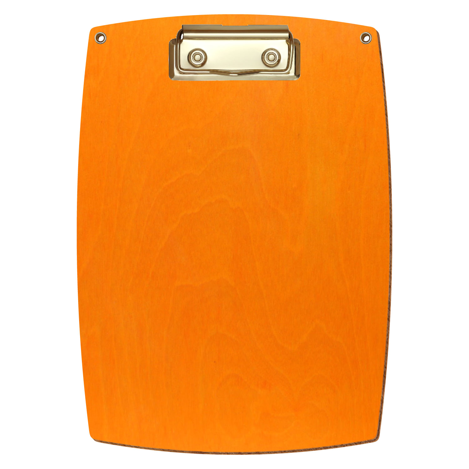 Bütic Holz-Klemmbrett konvex orange mit Aufhängeösen in A5 hochkant mit goldener Bügelklemme