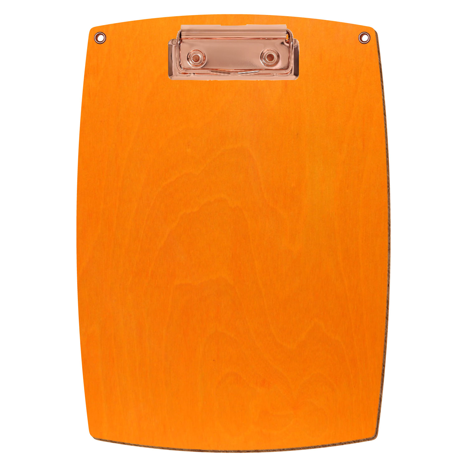 Bütic Holz-Klemmbrett konvex orange mit Aufhängeösen in A5 hochkant mit roségoldener Bügelklemme
