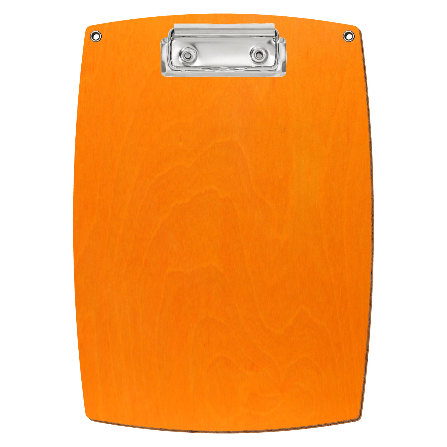 Bütic Holz-Klemmbrett konvex orange mit Aufhängeösen in A5 hochkant mit silberner Bügelklemme