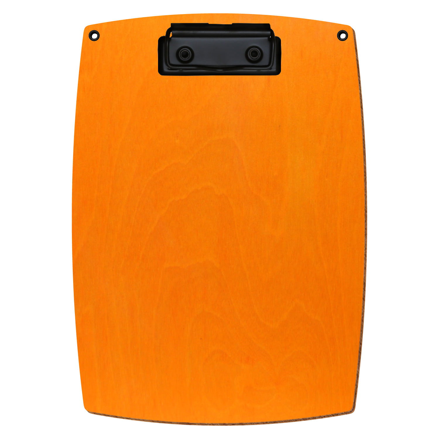 Bütic Holz-Klemmbrett konvex orange mit Aufhängeösen in A5 hochkant mit schwarzer Bügelklemme