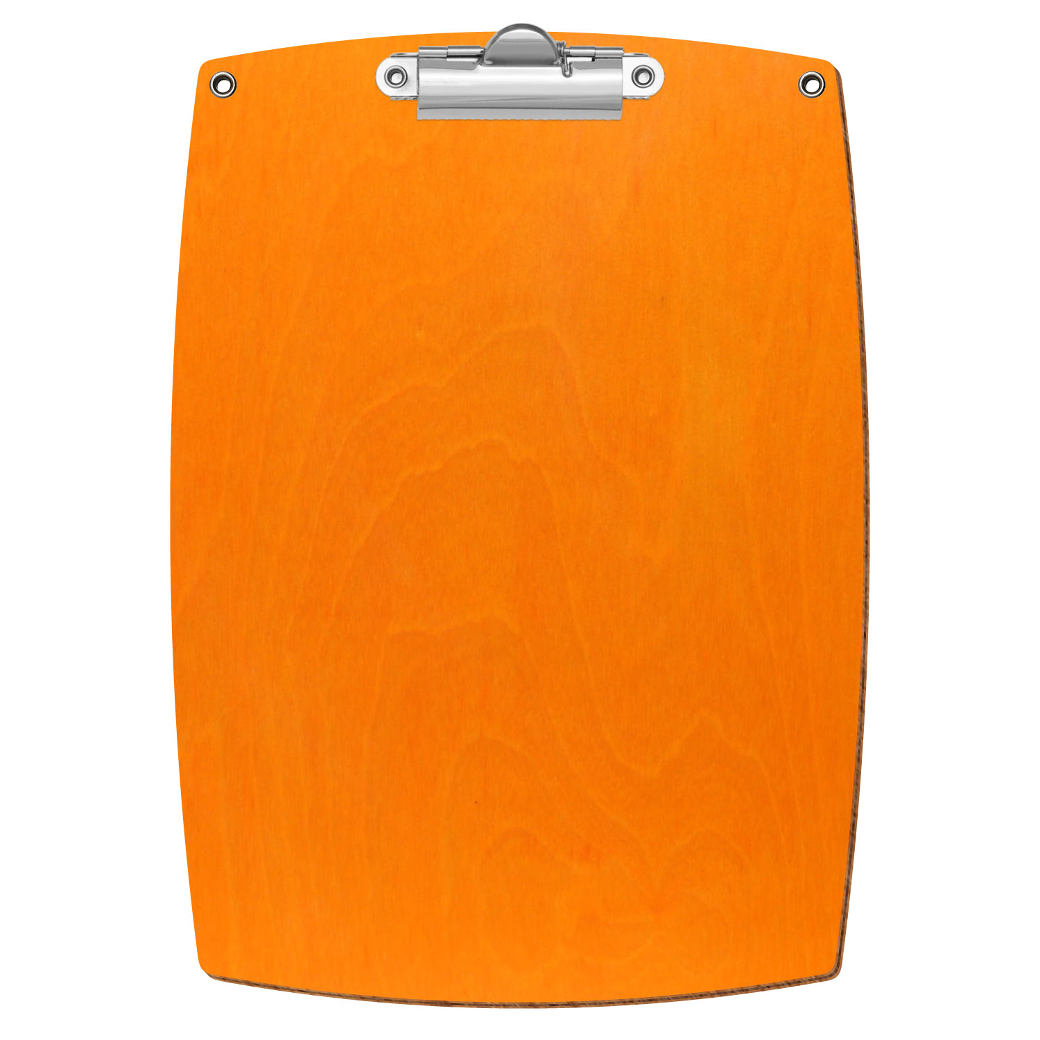 Bütic Holz-Klemmbrett konvex orange mit Aufhängeösen in A5 hochkant mit silberner Zahnklemme