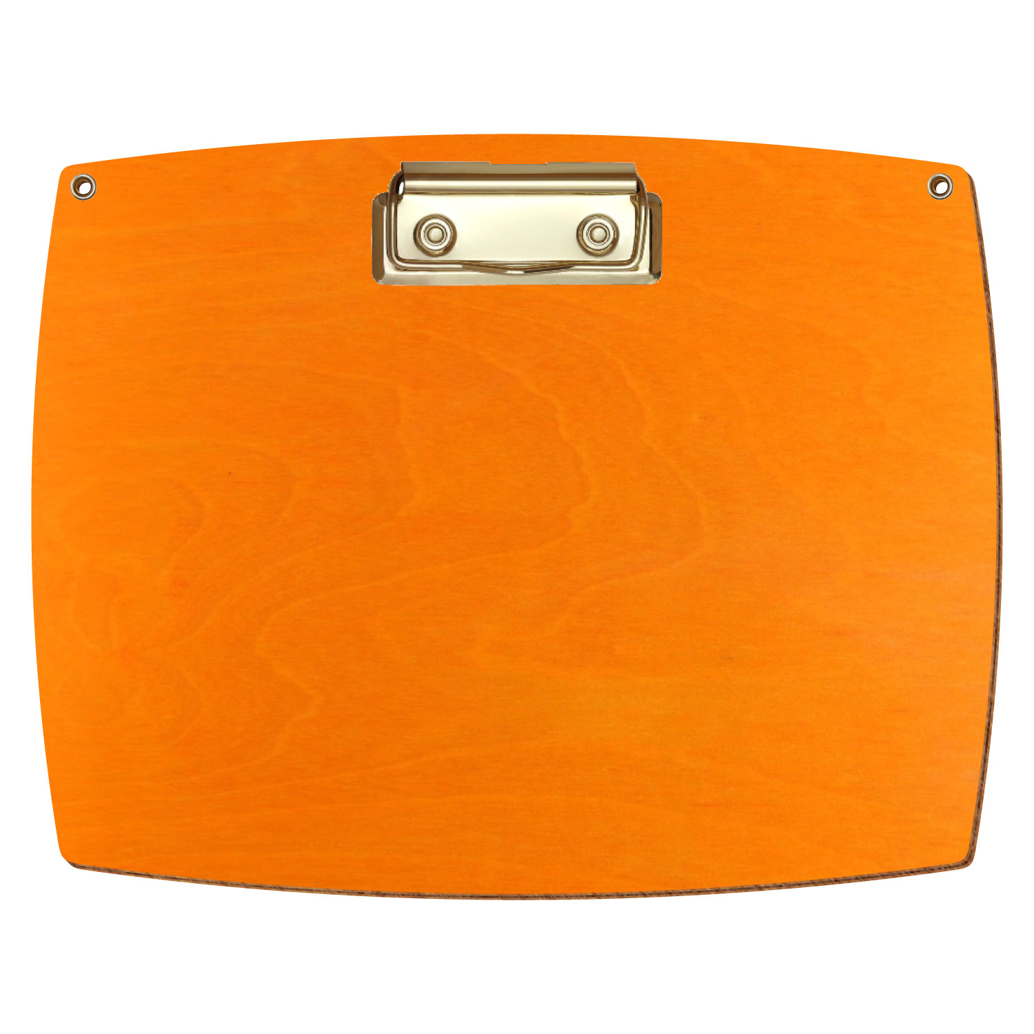 Bütic Holz-Klemmbrett konvex orange mit Aufhängeösen in A5 querkant mit goldener Bügelklemme