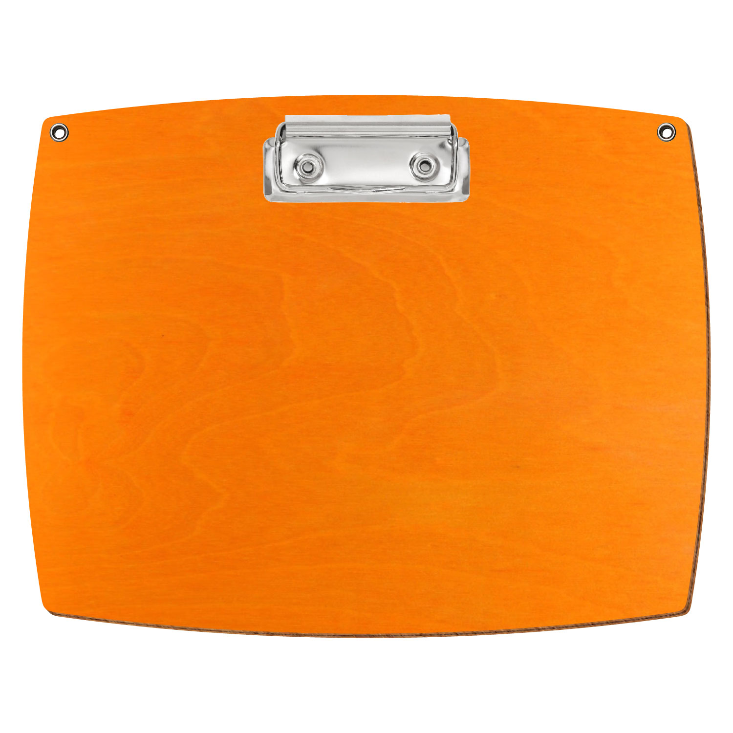 Bütic Holz-Klemmbrett konvex orange mit Aufhängeösen in A5 querkant mit silberner Bügelklemme
