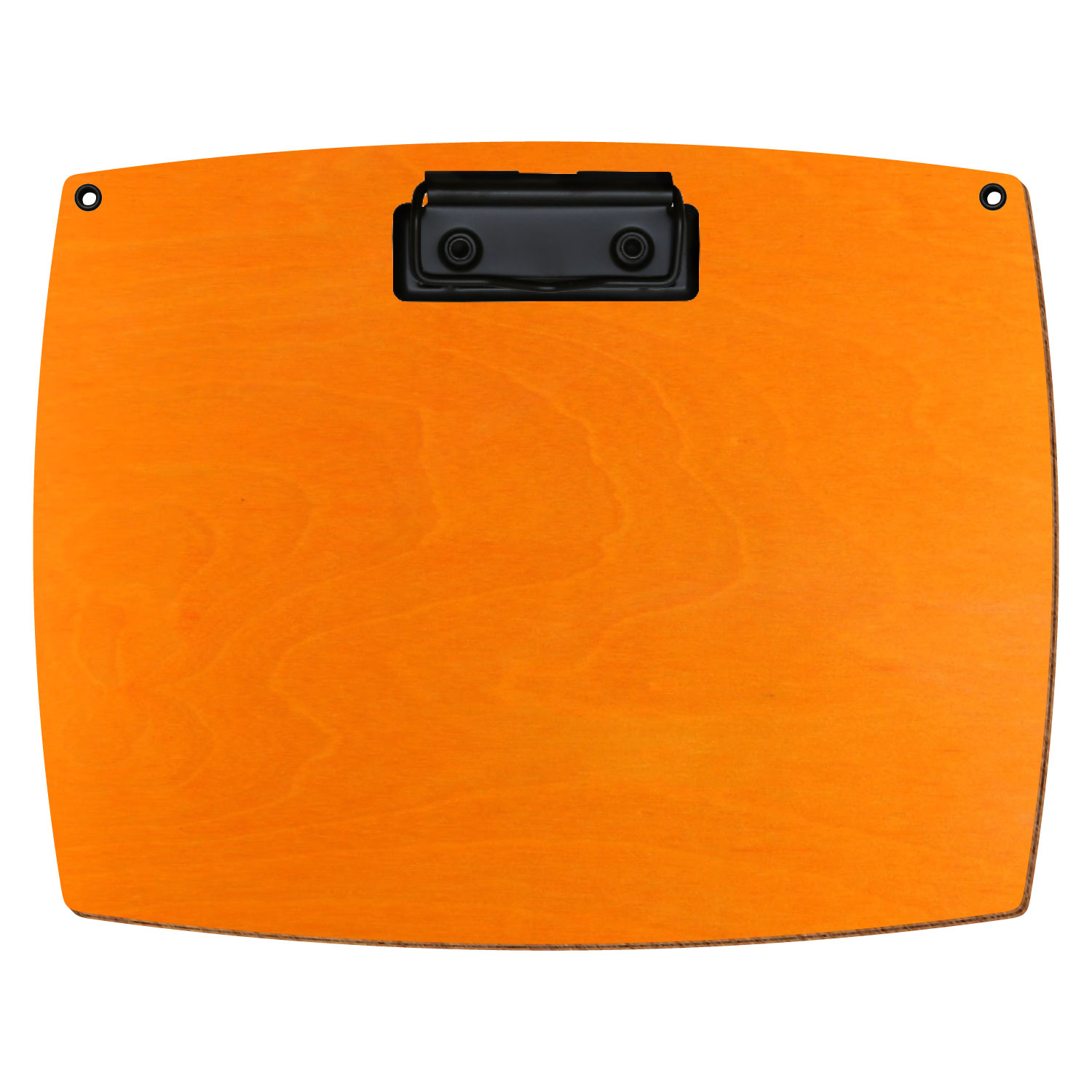 Bütic Holz-Klemmbrett konvex orange mit Aufhängeösen in A5 querkant mit schwarzer Bügelklemme