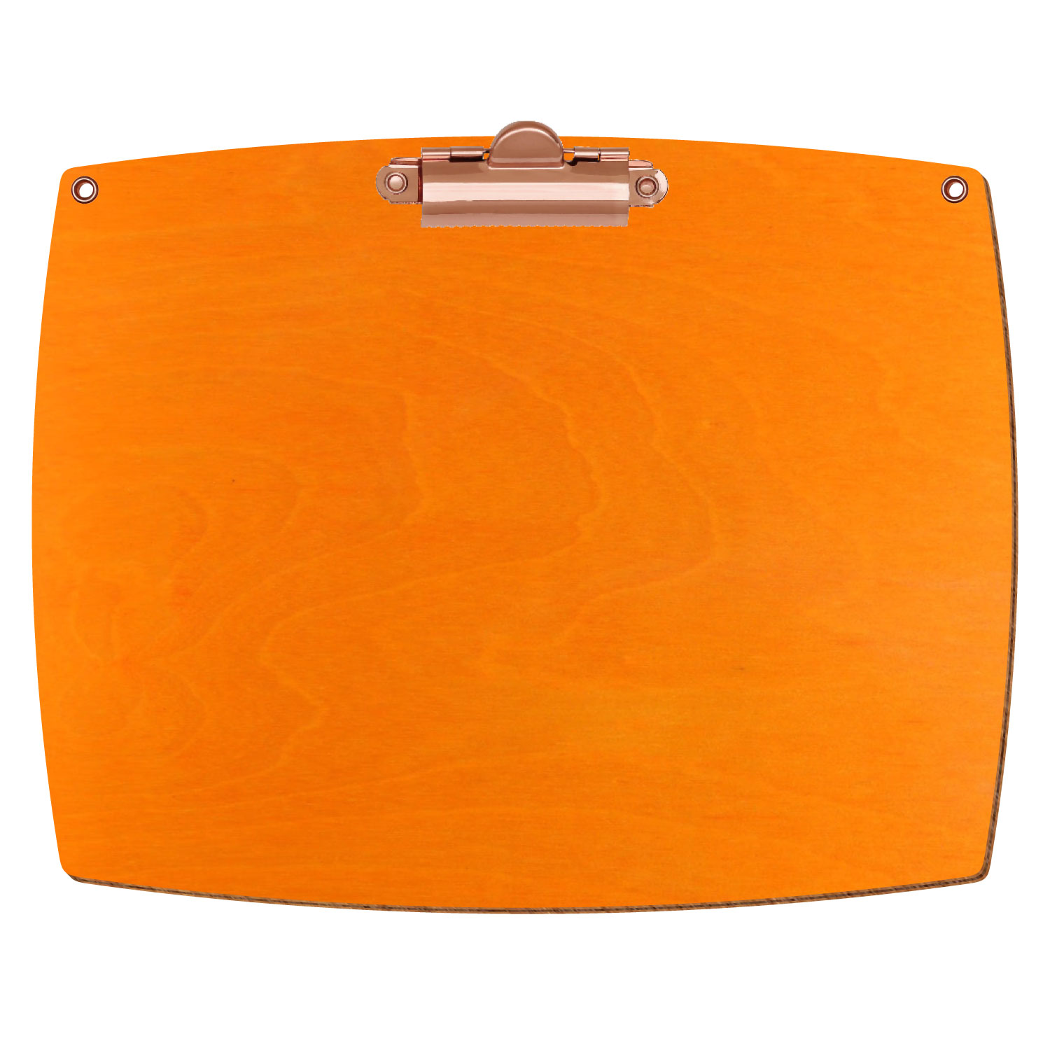 Bütic Holz-Klemmbrett konvex orange mit Aufhängeösen in A5 querkant mit roségoldener Zahnklemme