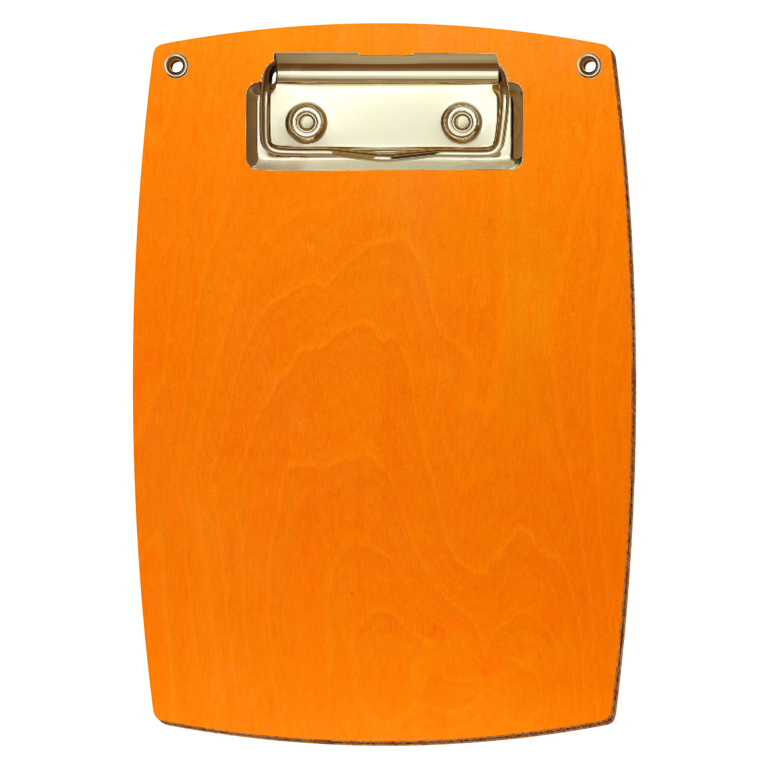 Bütic Holz-Klemmbrett konvex orange mit Aufhängeösen in A6 hochkant mit goldener Bügelklemme