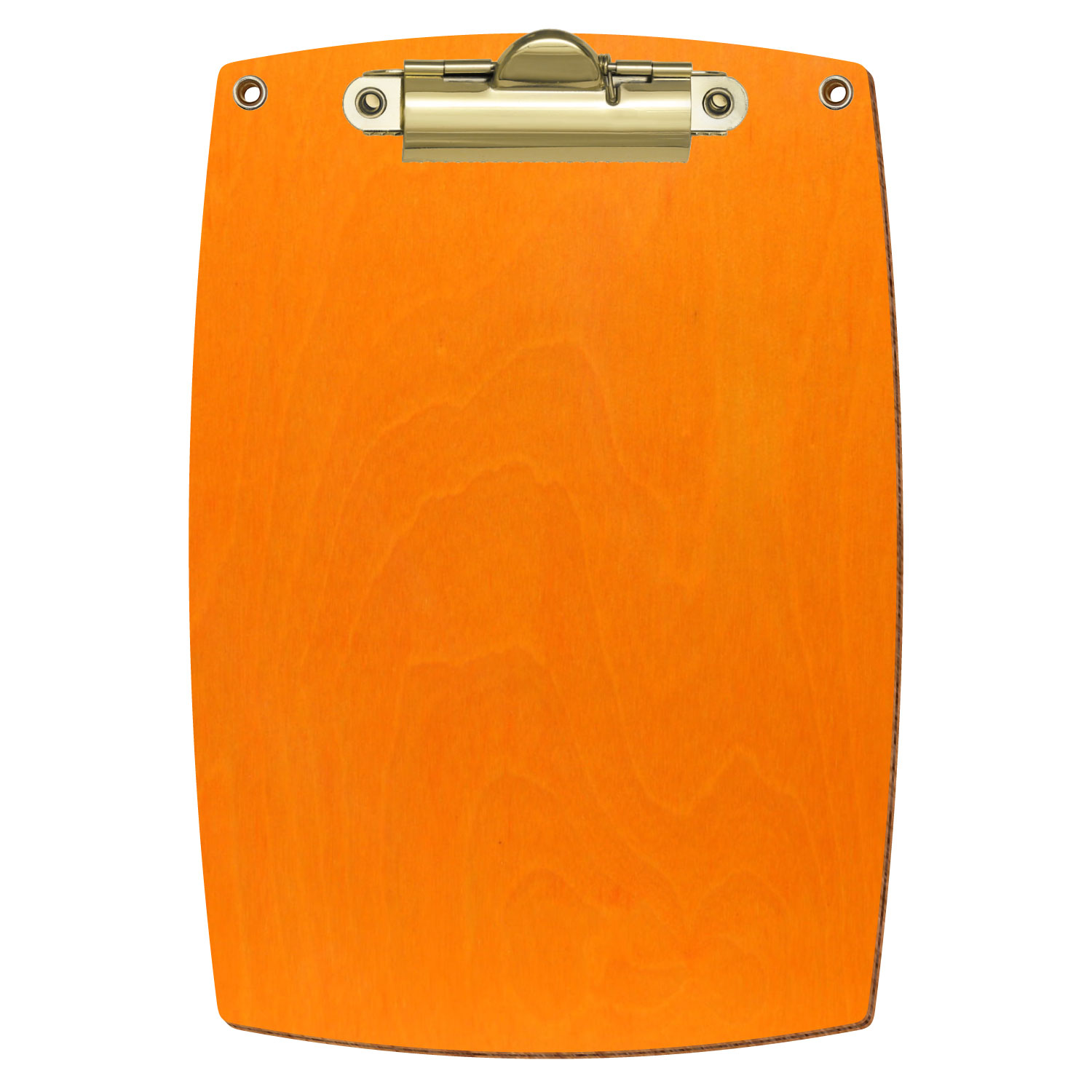 Bütic Holz-Klemmbrett konvex orange mit Aufhängeösen in A6 hochkant mit goldener Zahnklemme