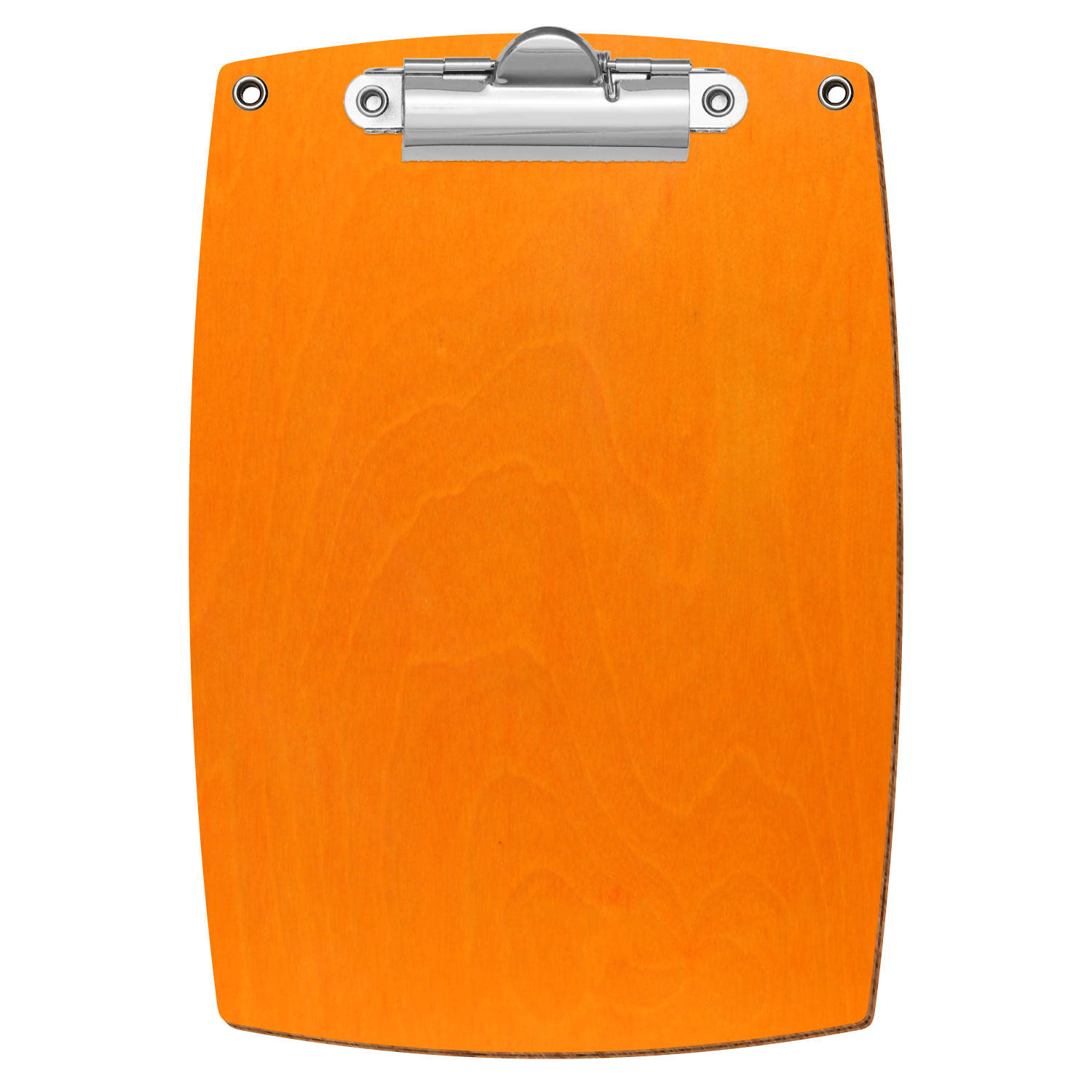 Bütic Holz-Klemmbrett konvex orange mit Aufhängeösen in A6 hochkant mit silberner Zahnklemme
