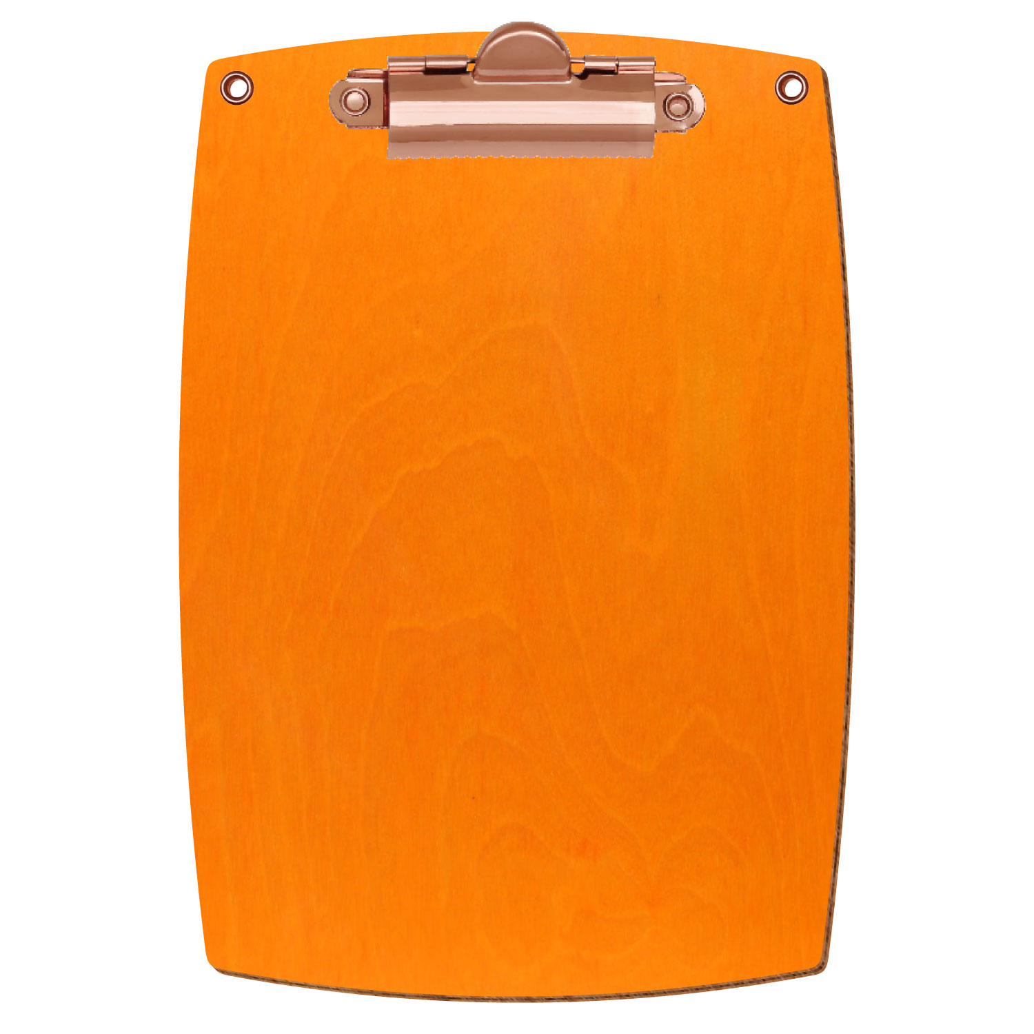 Bütic Holz-Klemmbrett konvex orange mit Aufhängeösen in A6 hochkant mit roségoldener Zahnklemme