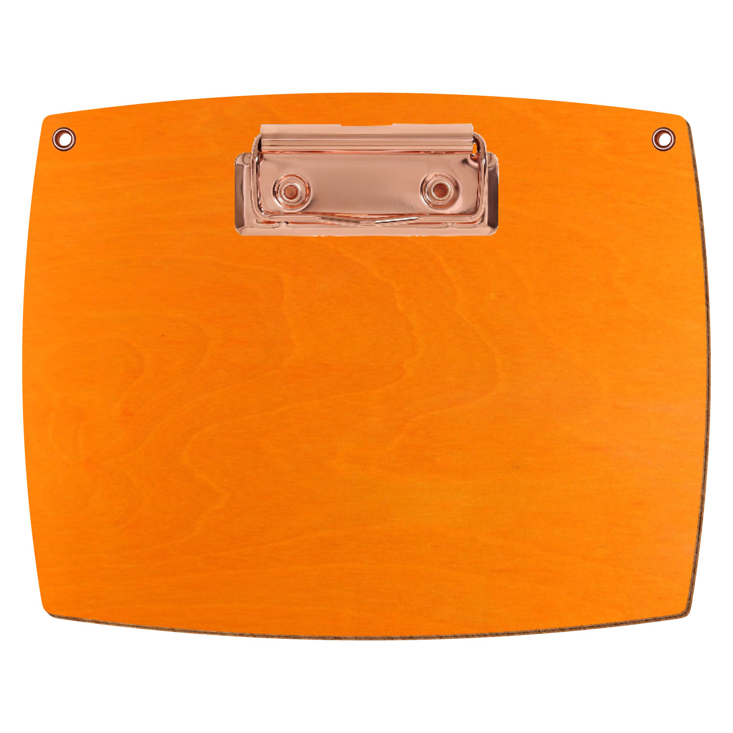 Bütic Holz-Klemmbrett konvex orange mit Aufhängeösen in A6 querkant mit roségoldener Bügelklemme