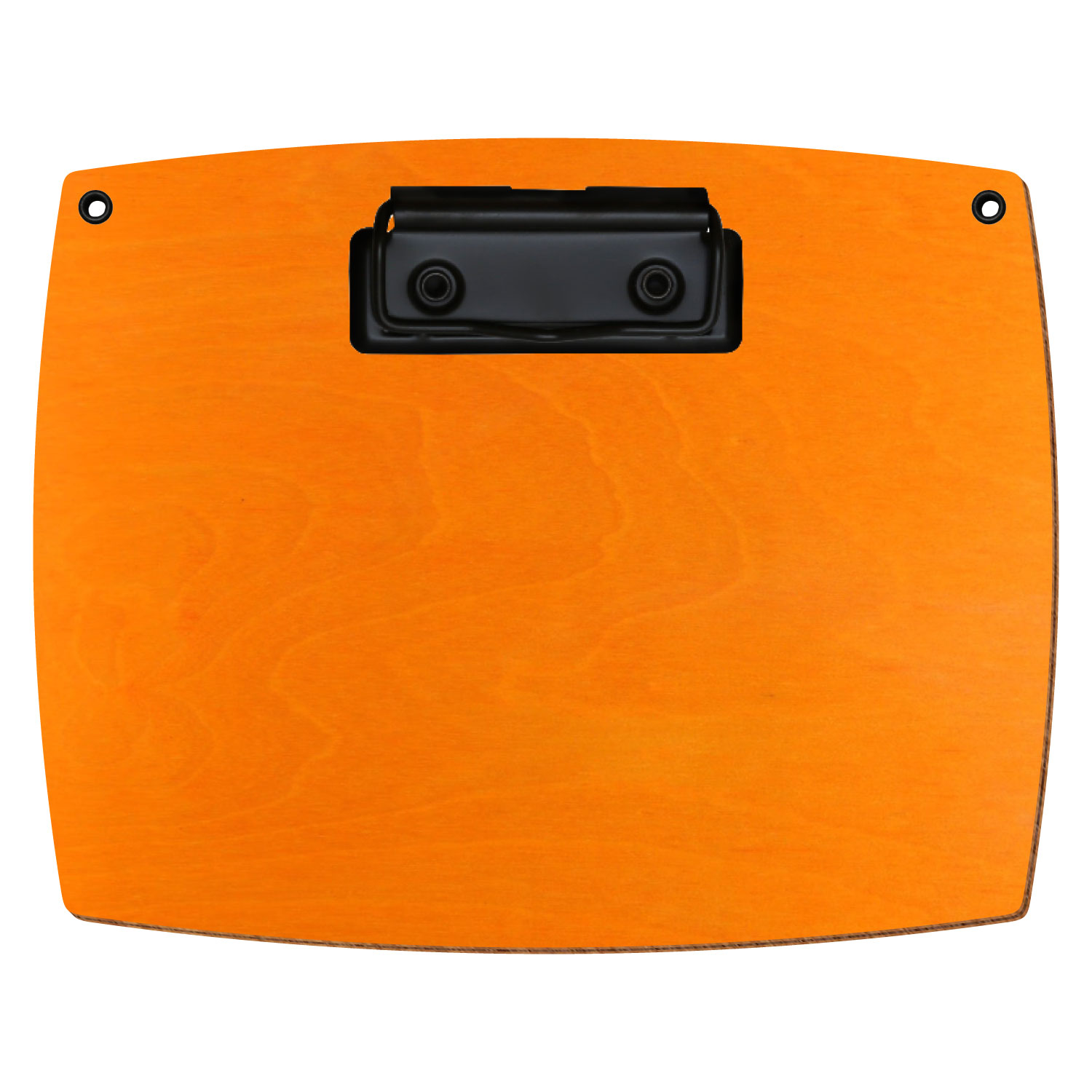 Bütic Holz-Klemmbrett konvex orange mit Aufhängeösen in A6 querkant mit schwarzer Bügelklemme
