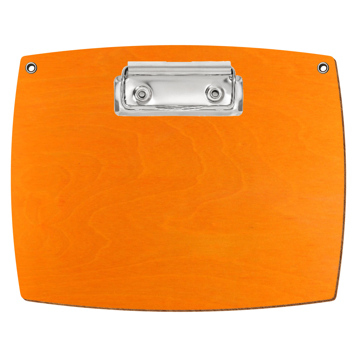 Bütic Holz-Klemmbrett konvex orange mit Aufhängeösen in A6 querkant mit silberner Bügelklemme