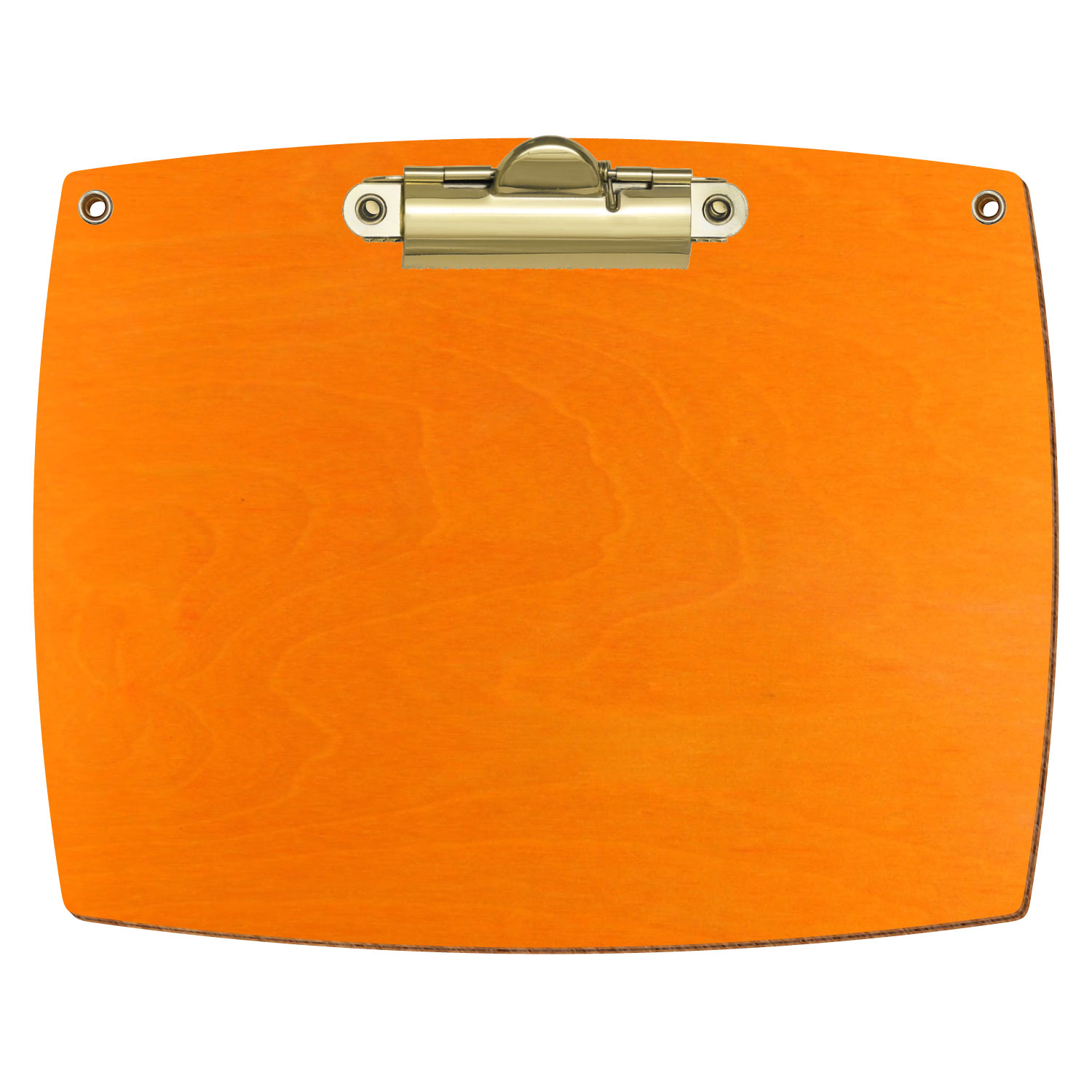 Bütic Holz-Klemmbrett konvex orange mit Aufhängeösen in A6 querkant mit goldener Zahnklemme