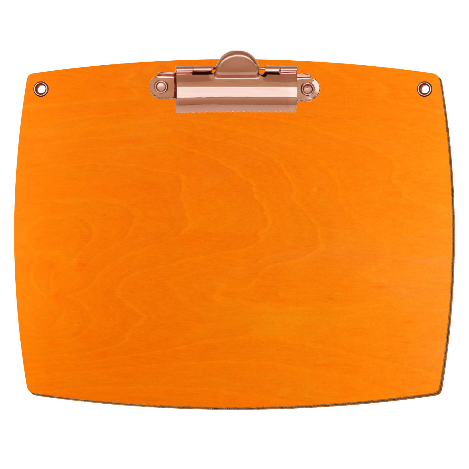 Bütic Holz-Klemmbrett konvex orange mit Aufhängeösen in A6 querkant mit roségoldener Zahnklemme