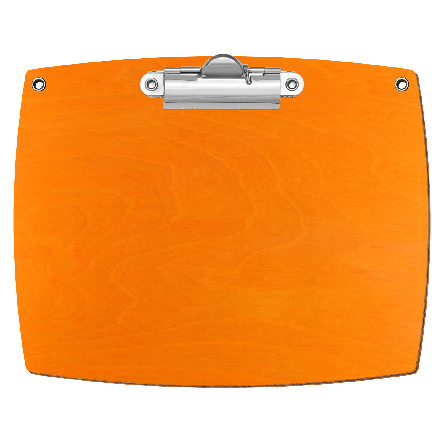 Bütic Holz-Klemmbrett konvex orange mit Aufhängeösen in A6 querkant mit silberner Zahnklemme