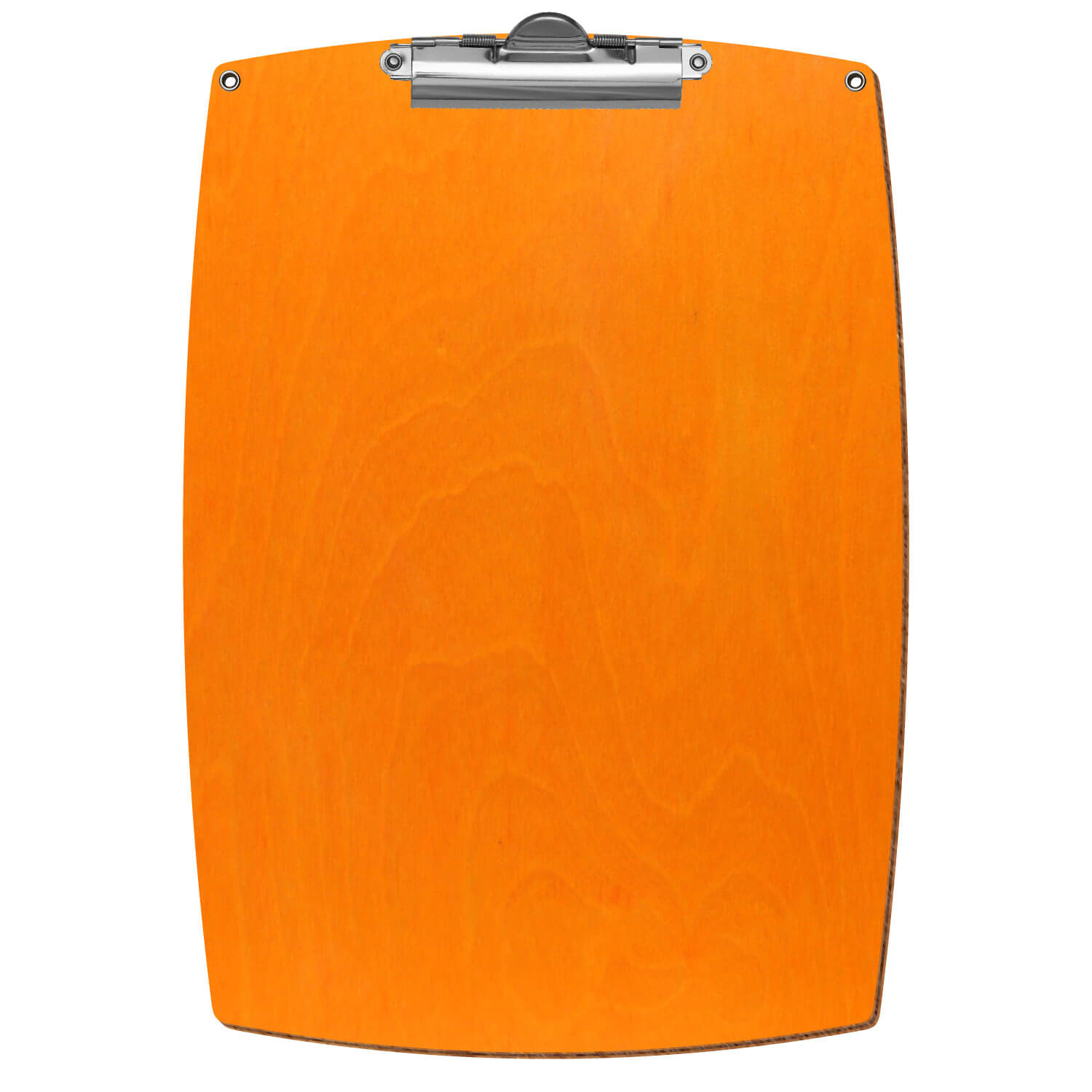 Bütic Holz-Klemmbrett konvex orange mit Aufhängeösen in A4 hochkant mit silberner Zahnklemme