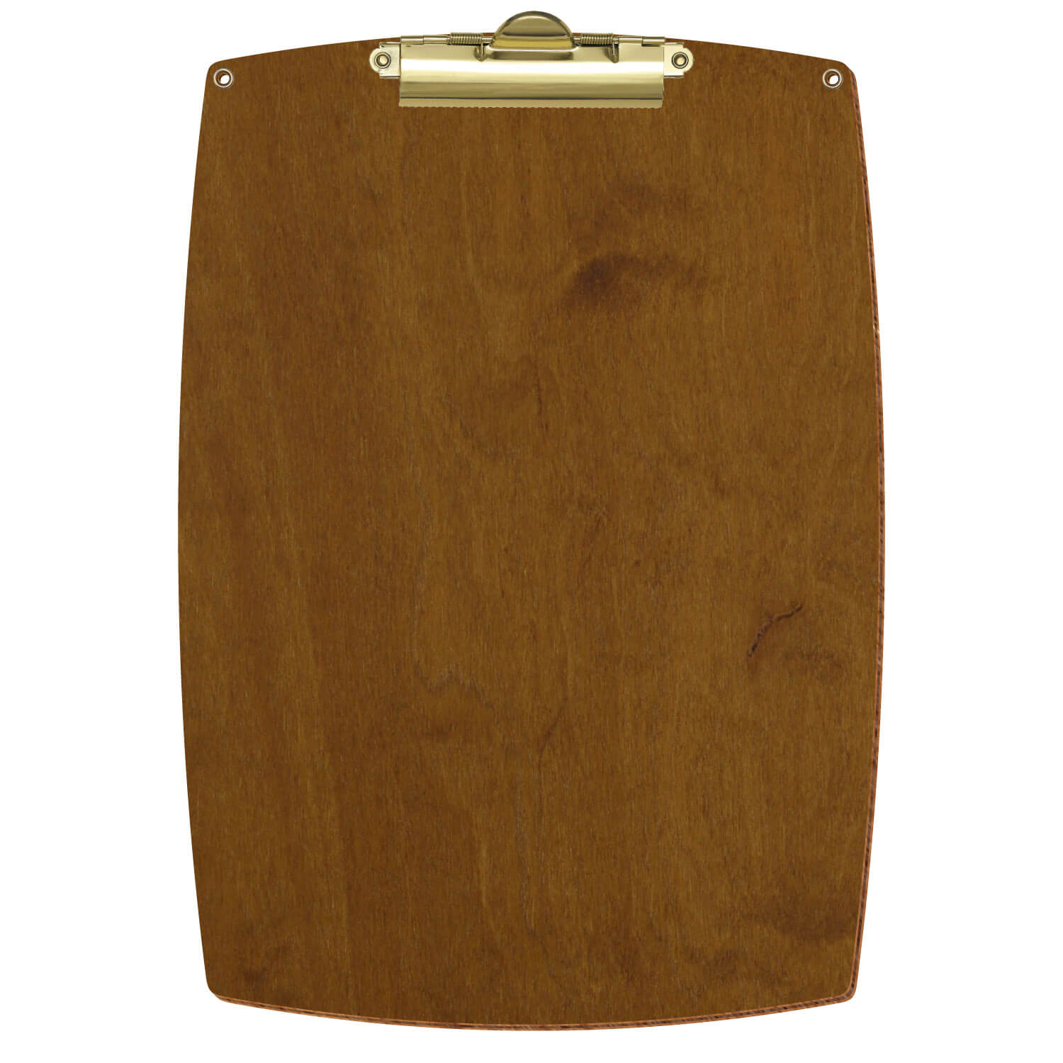 Bütic Holz-Klemmbrett konvex in der Farbe Teak mit Aufhängeösen in A4 hochkant mit goldener Zahnklemme