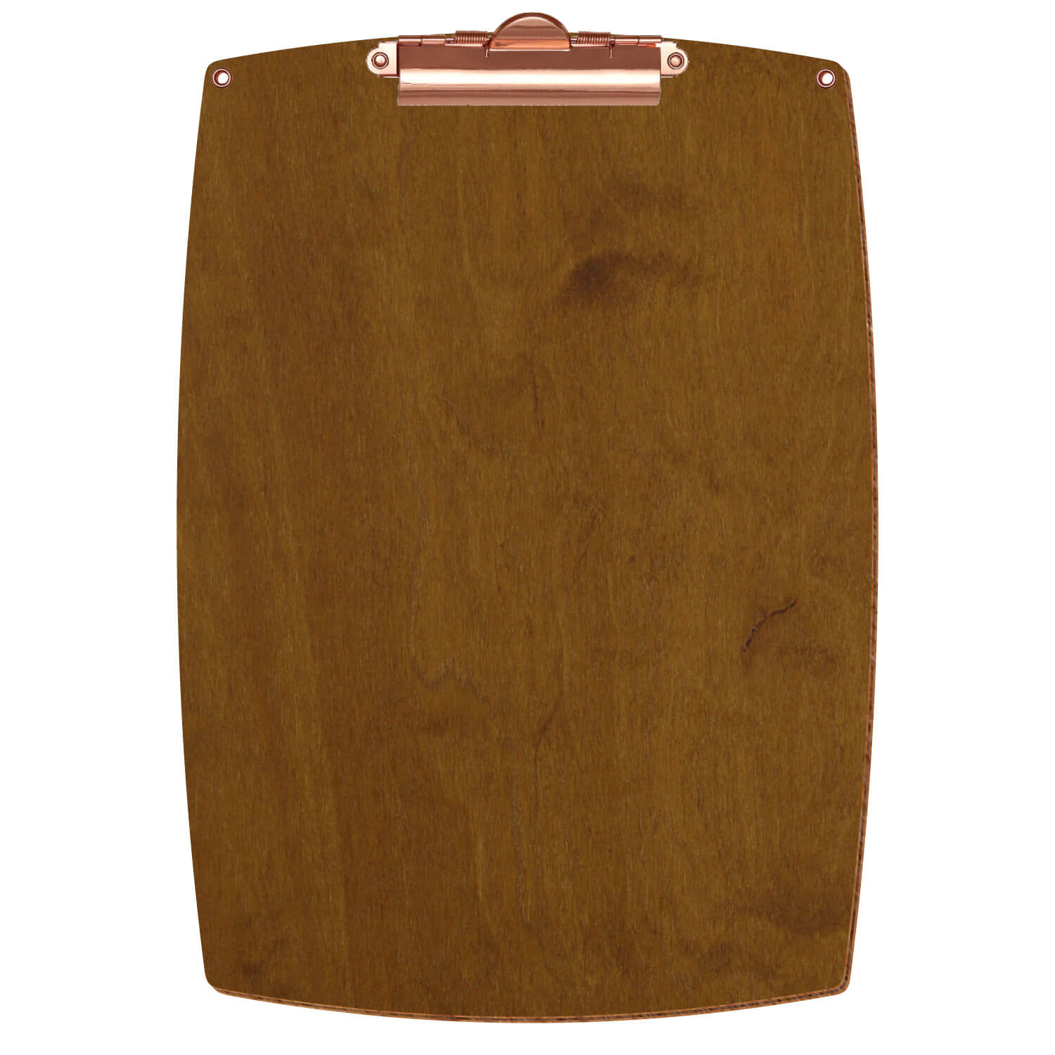 Bütic Holz-Klemmbrett konvex in der Farbe Teak mit Aufhängeösen in A4 hochkant mit roségoldener Zahnklemme